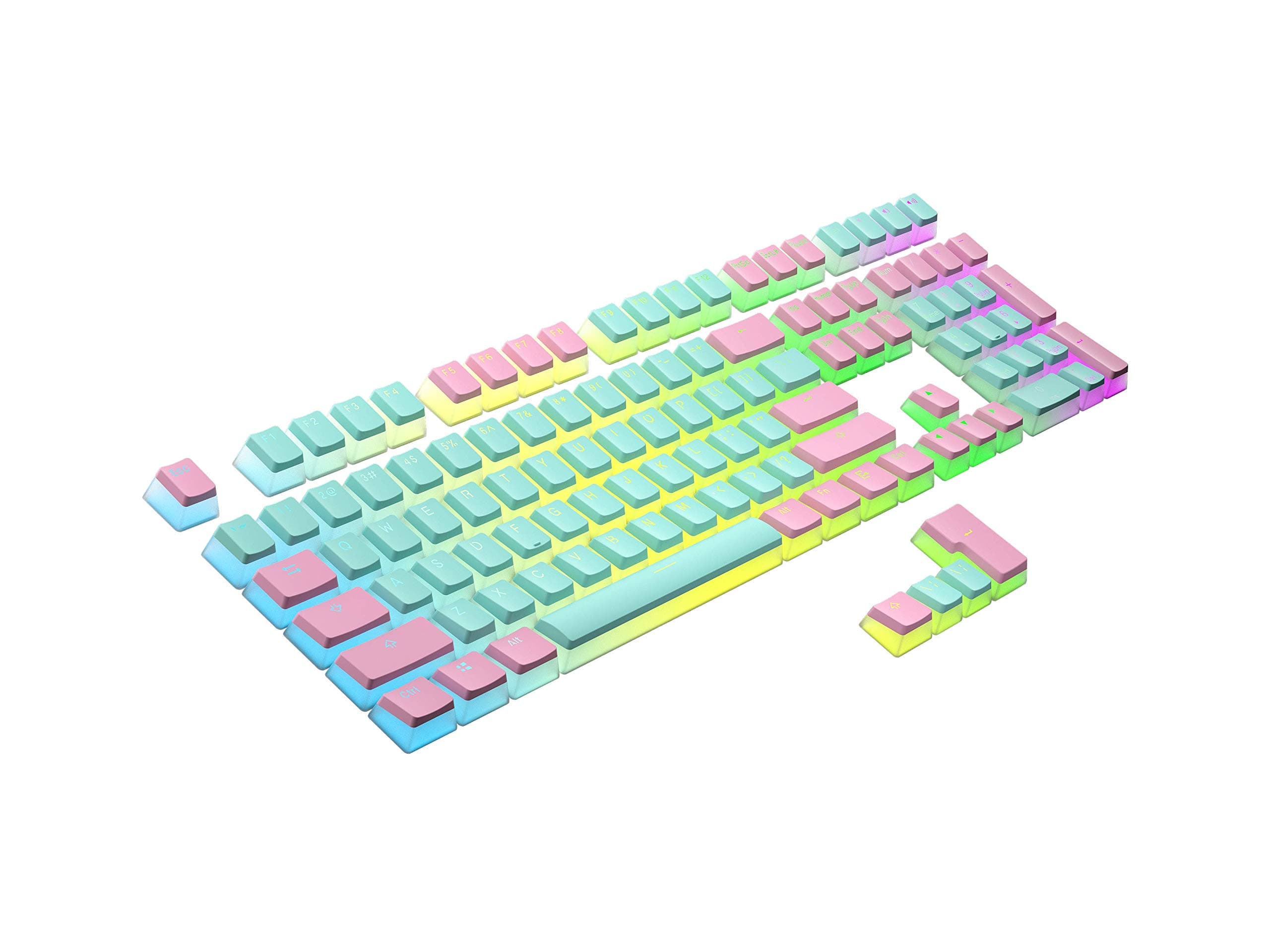 Pudding PBT Keycaps | 112 Double Shot Translucent ANSI US & ISO Layout | OEM Profile for RGB Mechanical Gaming Keyboard (Miami)
