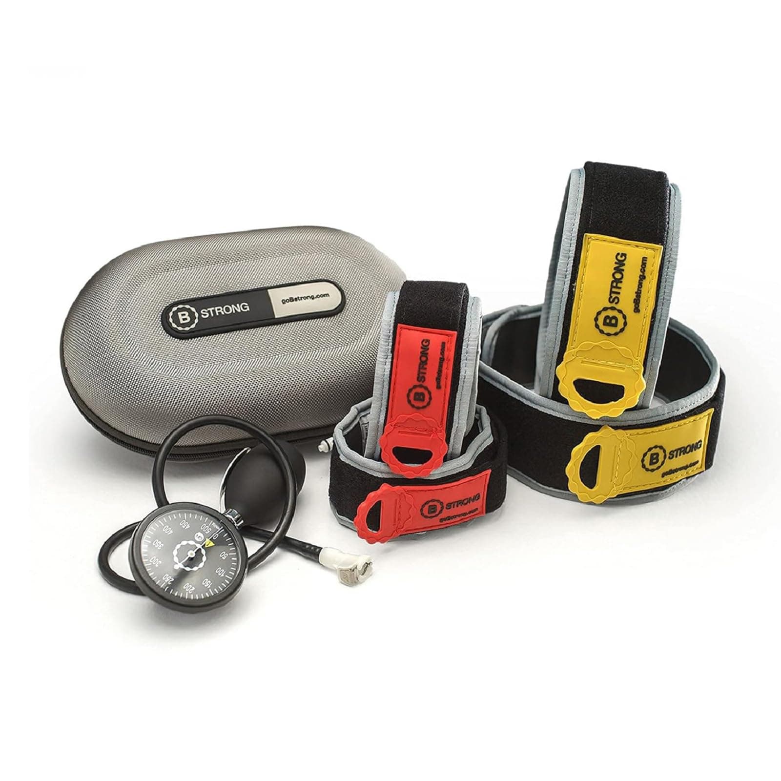 B STRONG BFR Blood Flow Restriction 4 Workout Bands for Arms Legs Occlusion Training, Build Muscle Without Weightlifting Accurate Pump to Precisely Apply Pressure, Compact Carrying Case, & Fitness App