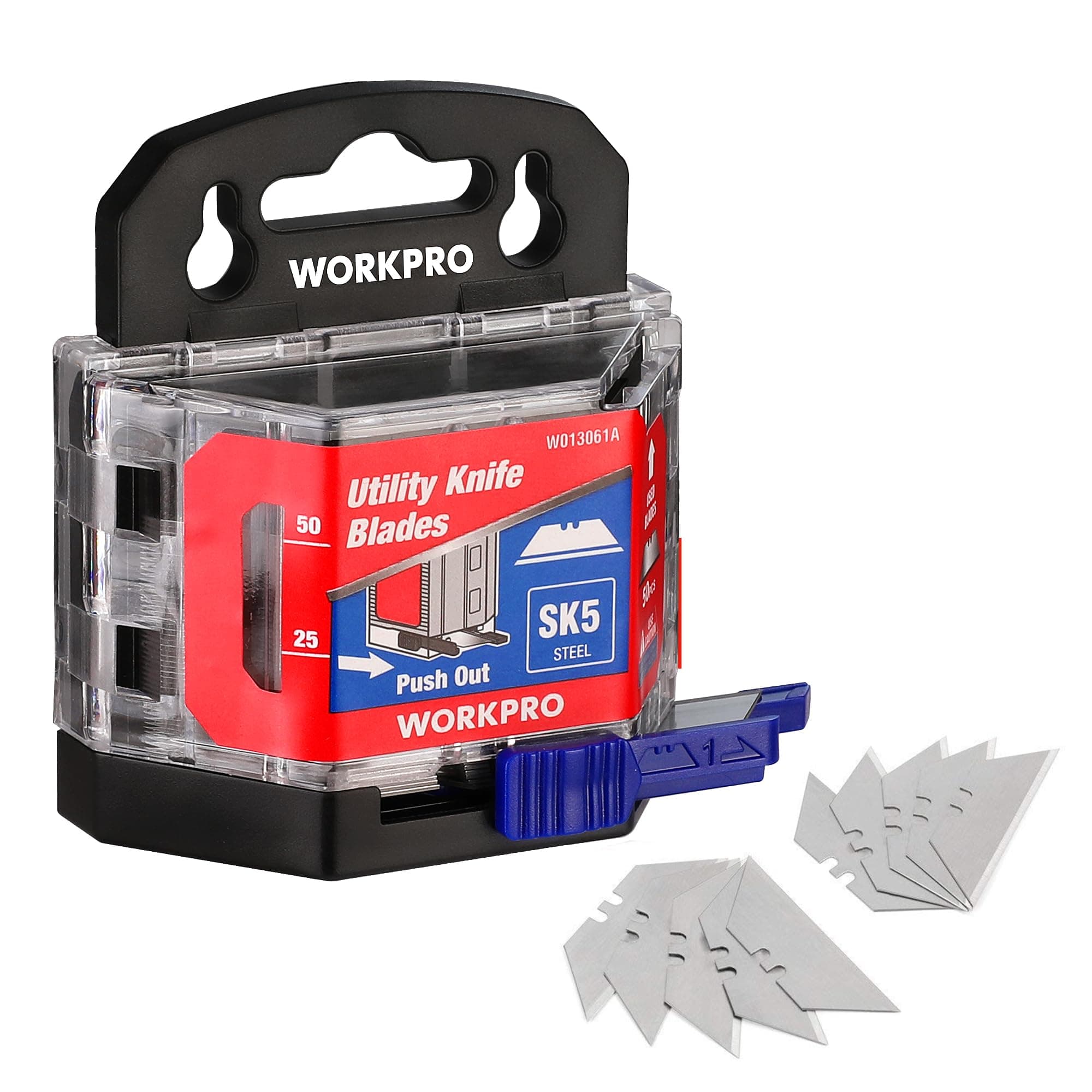 WORKPRO Cutter Replacement Blades, 50 Pieces, Folding Cutter, Utility Knife, Replacement Blade, SK5 Stainless Steel Blade, Storage Case Included
