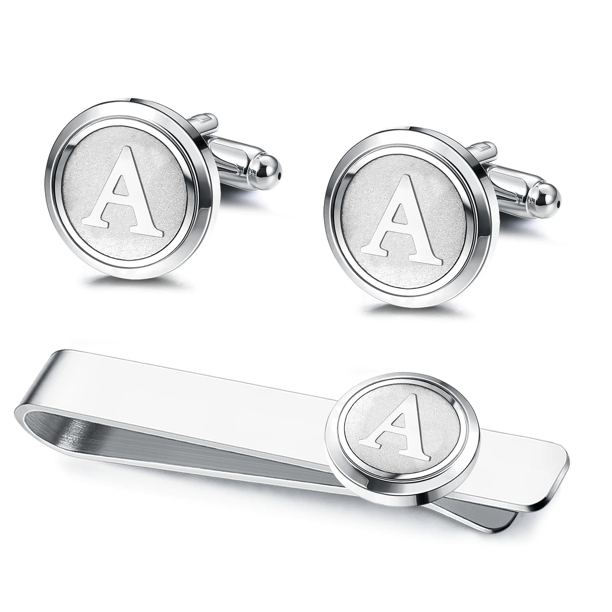 Kakonia2Pack Tie Clips Cufflinks Cuff Link Set for Men Long Styles Mens Tie Clip Skinny Tie Bar Clip Set for Business Wedding Personalization 26 Letters