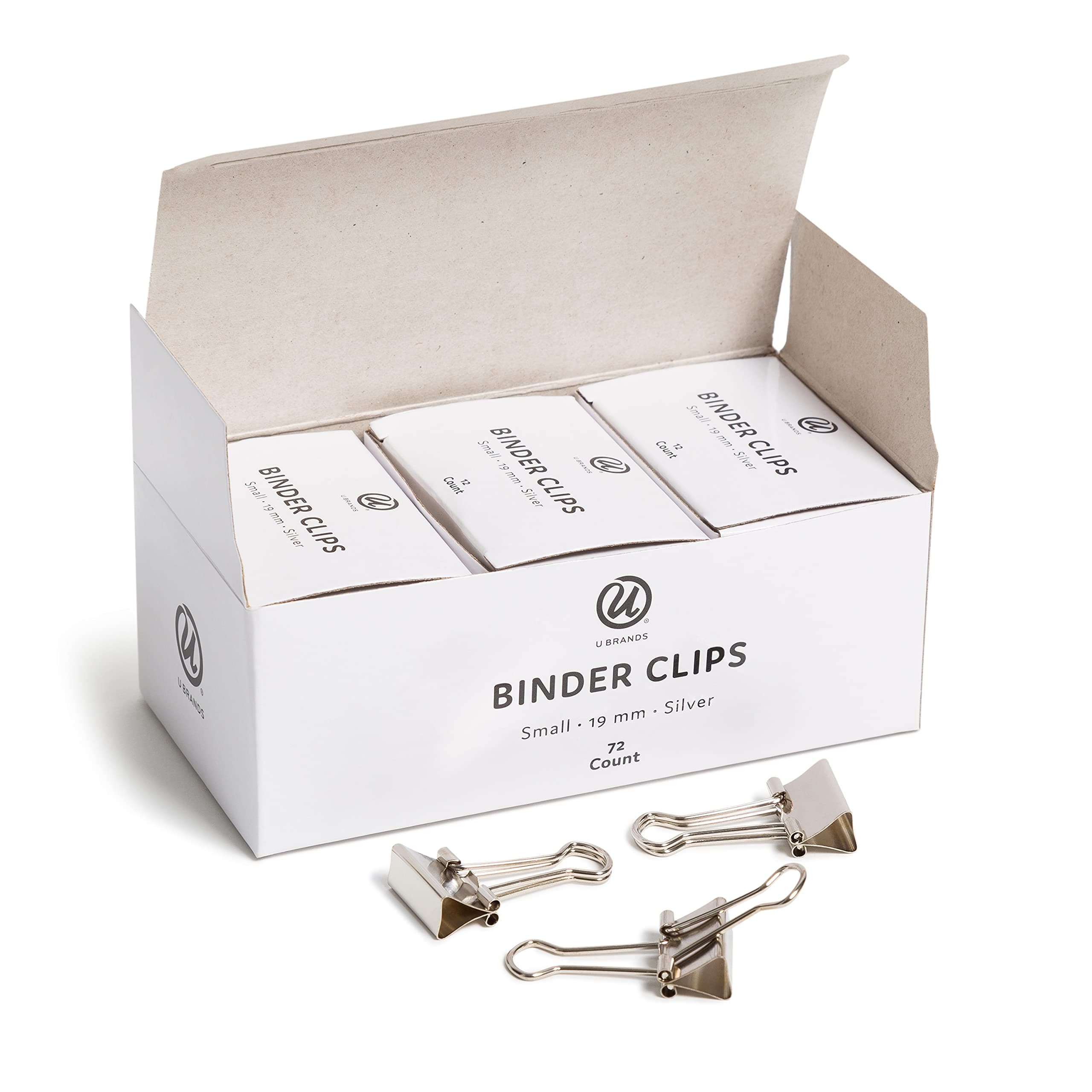 U Brands Small Binder Clips, Metallic Silver, Office Organizer, 19mm, 72 Pieces