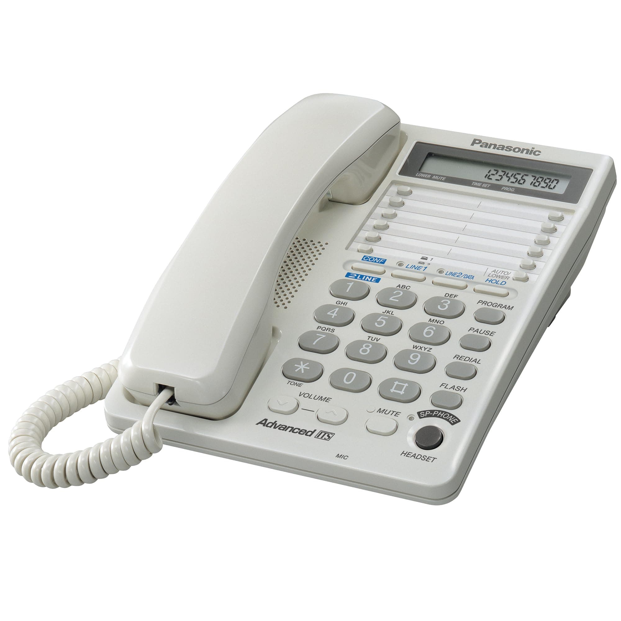 2-Line Integrated Corded Telephone System with 16-Digit LCD, Speakerphone, Clock, Hearing Aid Compatibility and 3-Way Conferencing - KX-TS208W (White)