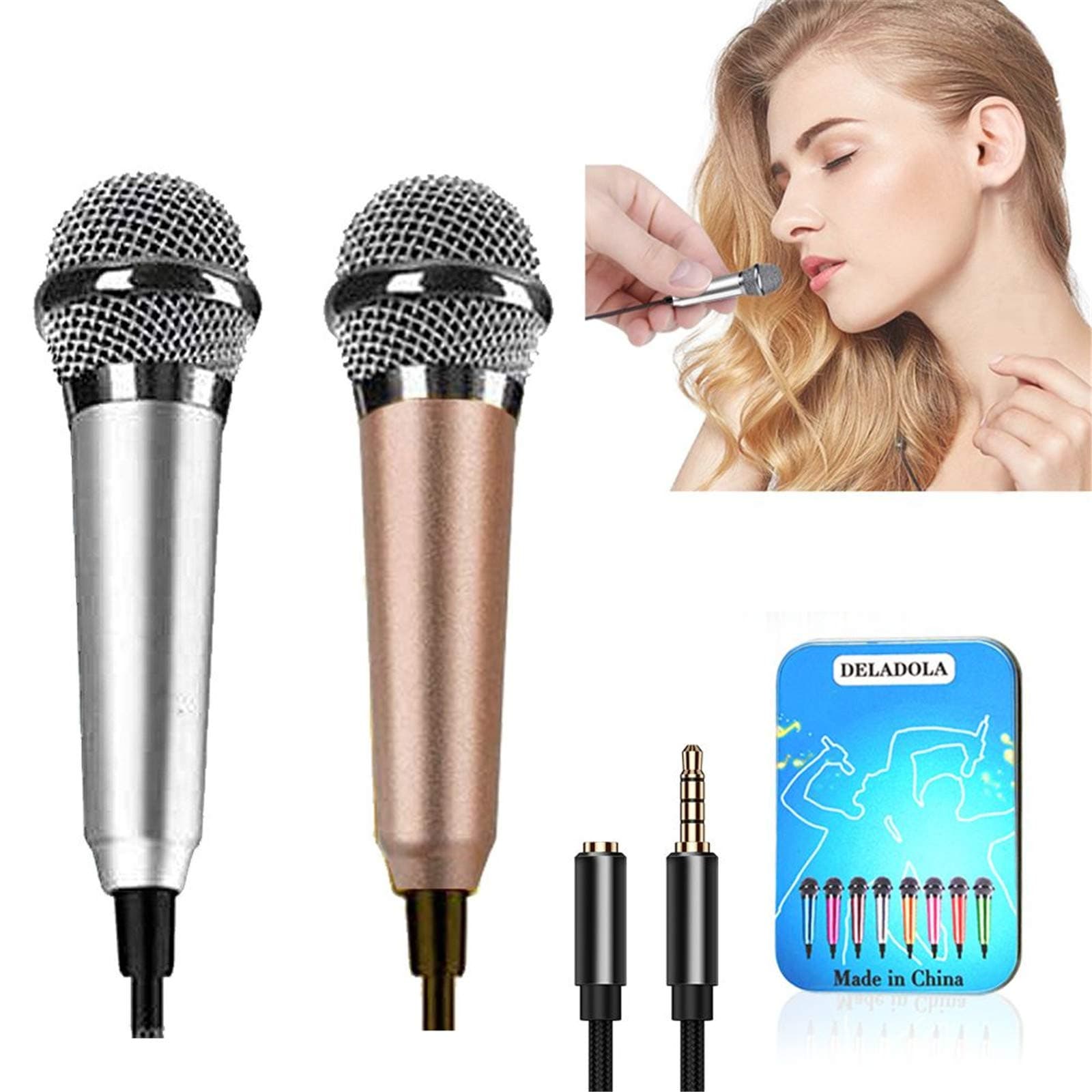 DELADOLA (2pack) mini Microphone Tiny Microphone for Mobile Phone Laptop Notebook Apple iPhone Sumsung Android(Silver+Rose Gold)
