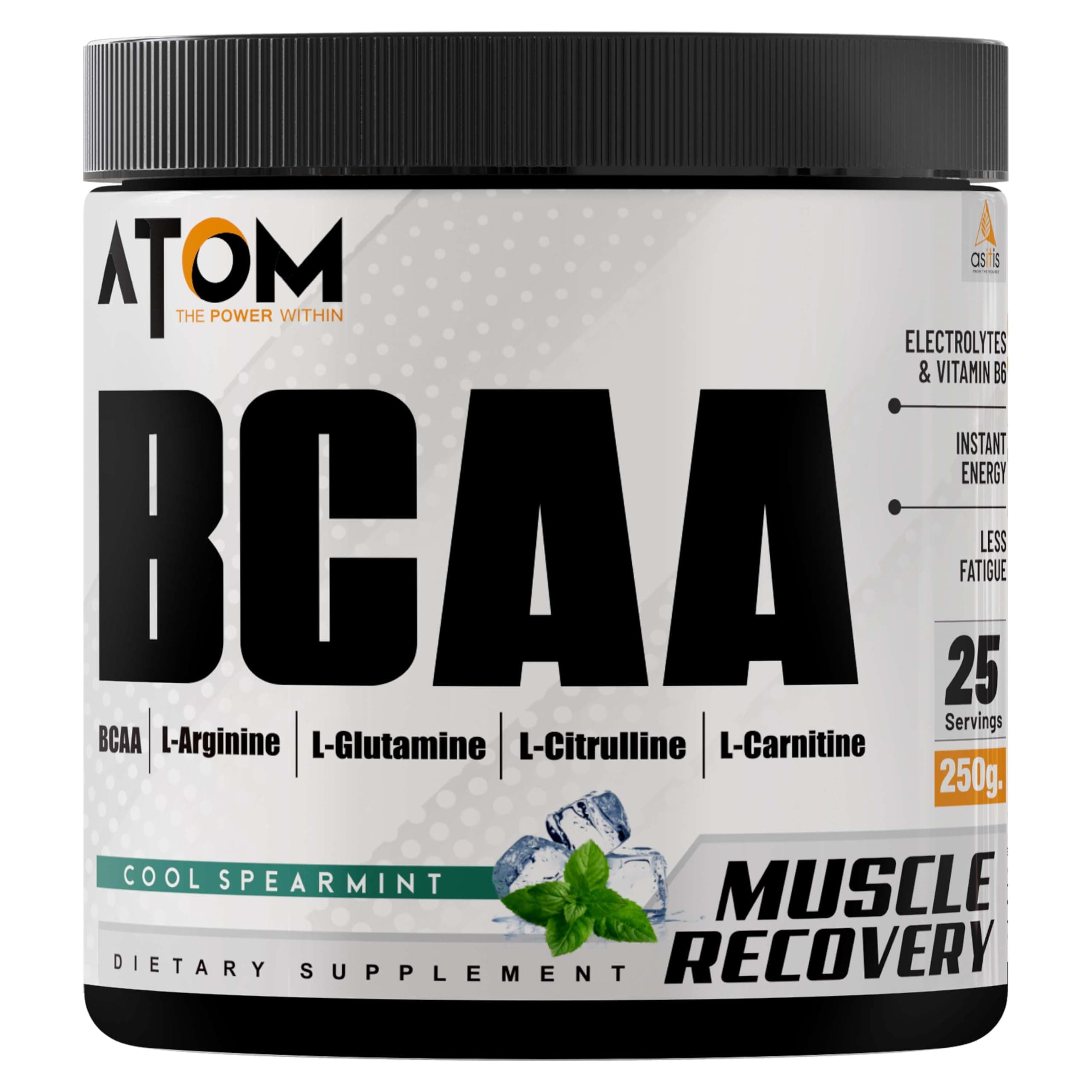 AS-IT-IS ATOM BCAA 250g with L-arginine, L-Carnitine, L-Citrulline for Energy burst & Athletic Performance, Cool Spearmint