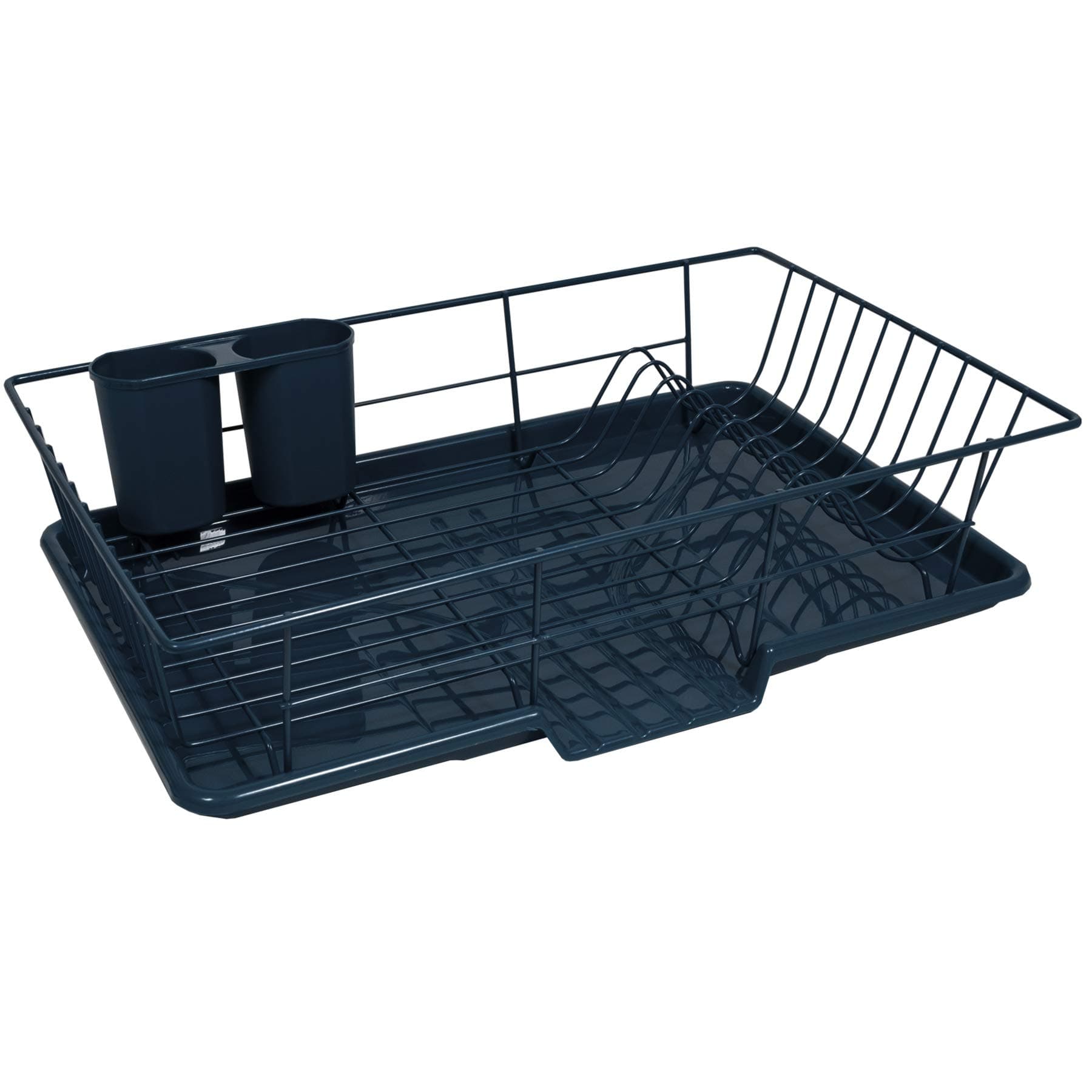 3 Piece Dish Drainer Rack Set with Drying Board and Utensil Holder, 12" x 19" x 5", Navy(Pack of 1)