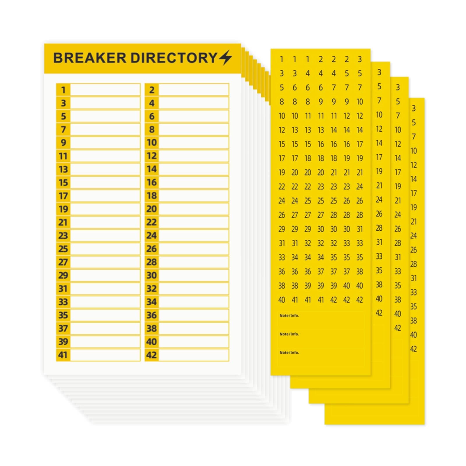 16 Sheets Breaker Panel Labels Electrical Box Sticker Numbers Breaker Panel Labels Electrical Sticker Number Catalog Load Center Adhesive Waterproof Reusable(Yellow)