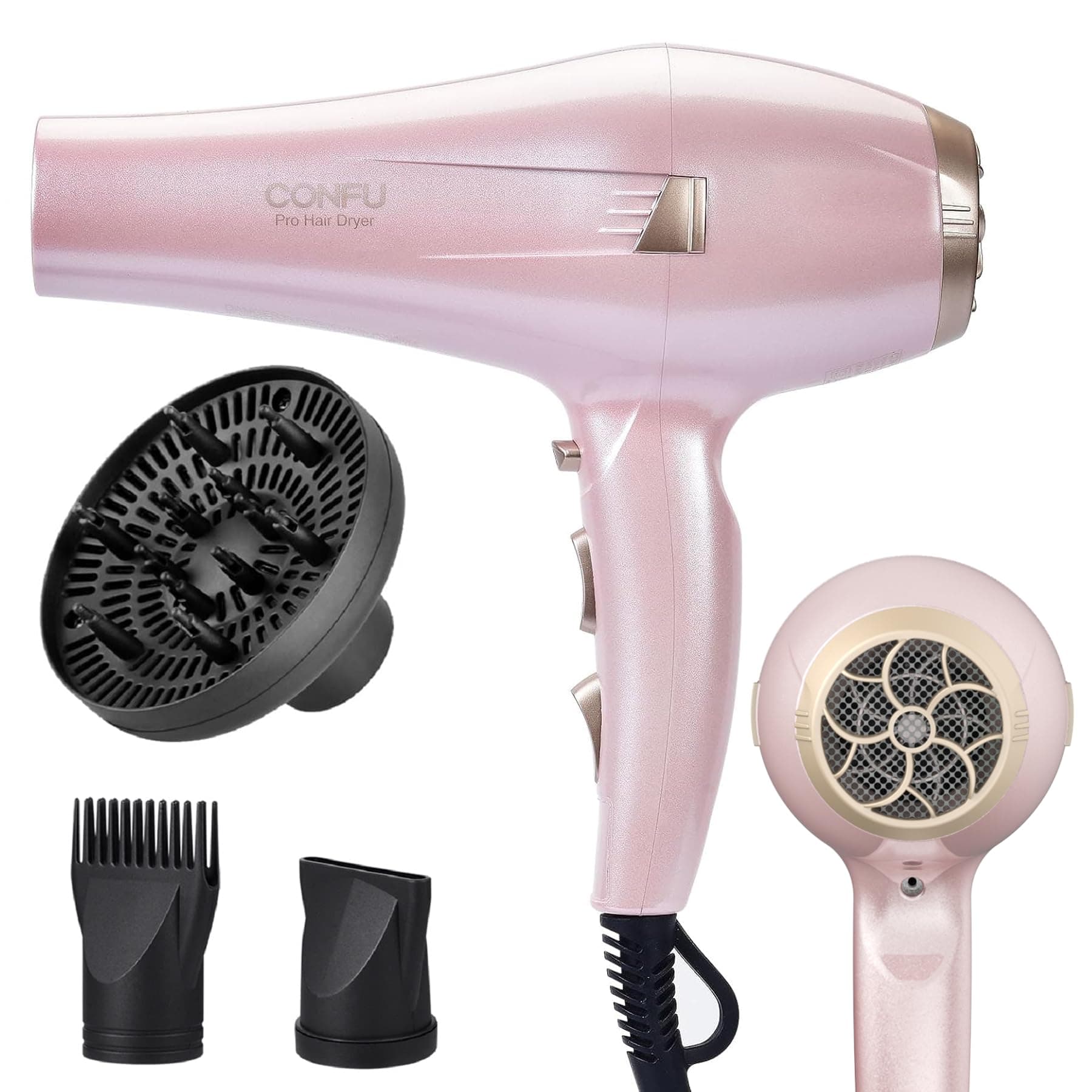 CONFU Hair Dryer, Professional Ionic Salon Blow Dryer with Diffuser for Women and Men, 5X Fast Drying, Powerful and Quiet Hair Blow Dryer for Fast & Easy Styling (1875 Watts)