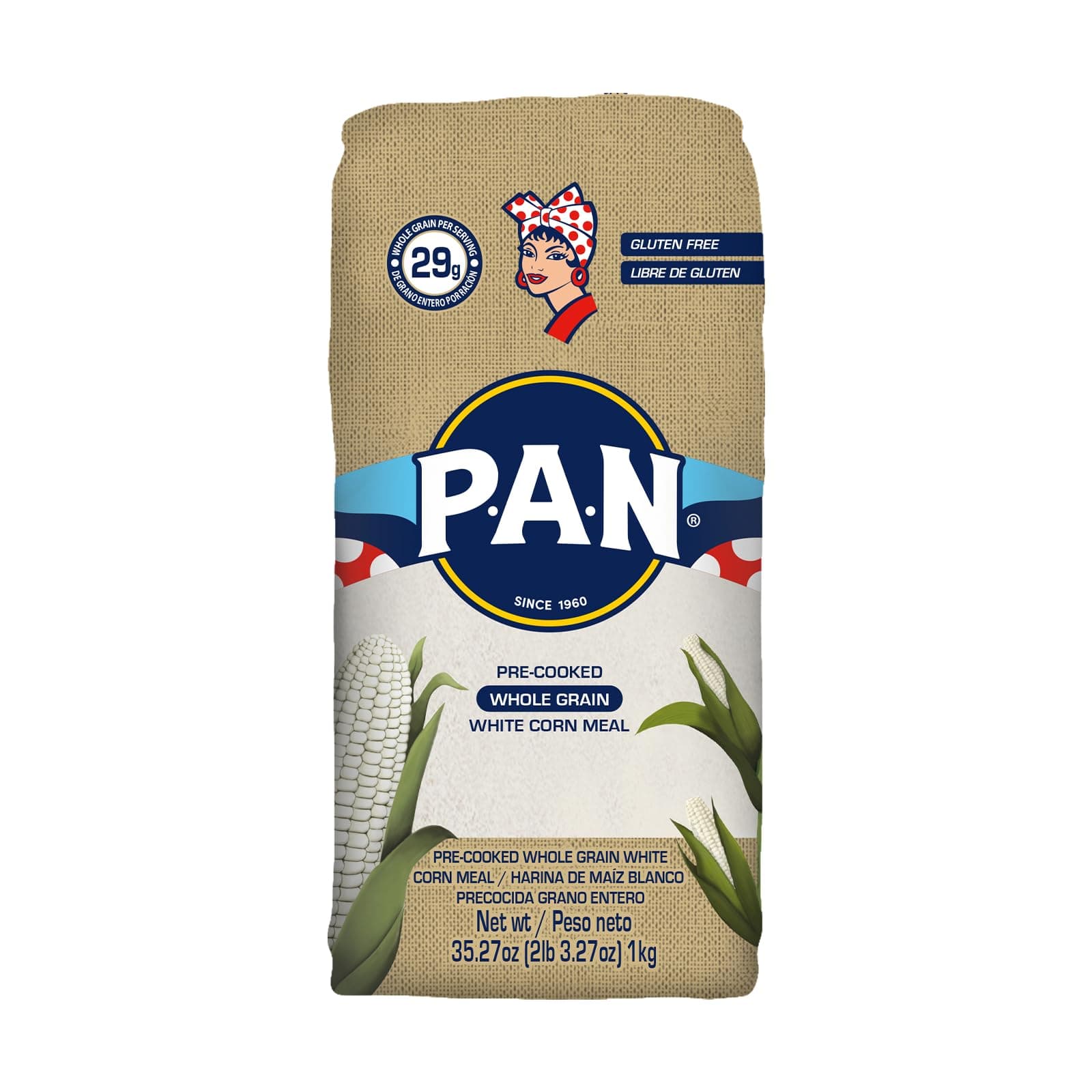P.A.N. Whole Grain White Corn Meal – Pre-cooked Gluten Free and Kosher Flour (2lb 3.27oz) (Pack of 1)