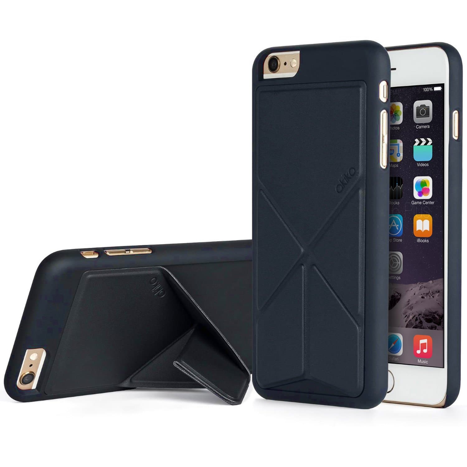 Akiko Origami Series Leather Scratch Proof Foldable 2-Way Stand Hard Stand Case for iPhone 6 - Navy Blue