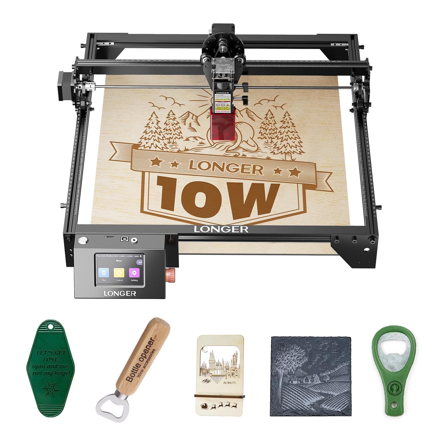 RAY5 Laser Engraver, Fully Upgraded with 10W Output, a 3.5-inch Color Touchscreen, and app-Based Offline Control; Ideal for Engraving Metal, Glass, and Wood. Working Area: 400×400 mm.