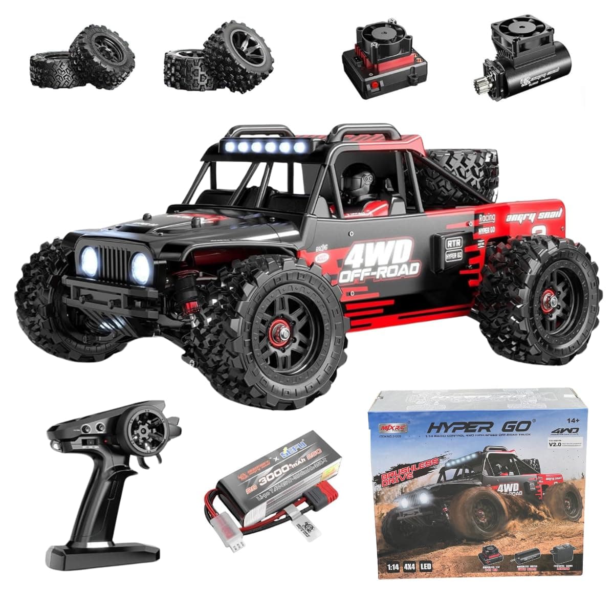 MJX Hyper Go 14209 RC Car – 1:14 Scale 4WD Brushless Off Road Truck For Adults, 70km/h High Speed RC Car, RTR Brushless 1/14 Scale Drift Car For Adults, 2.4GHz RC Truck With Oil Filled Shocks