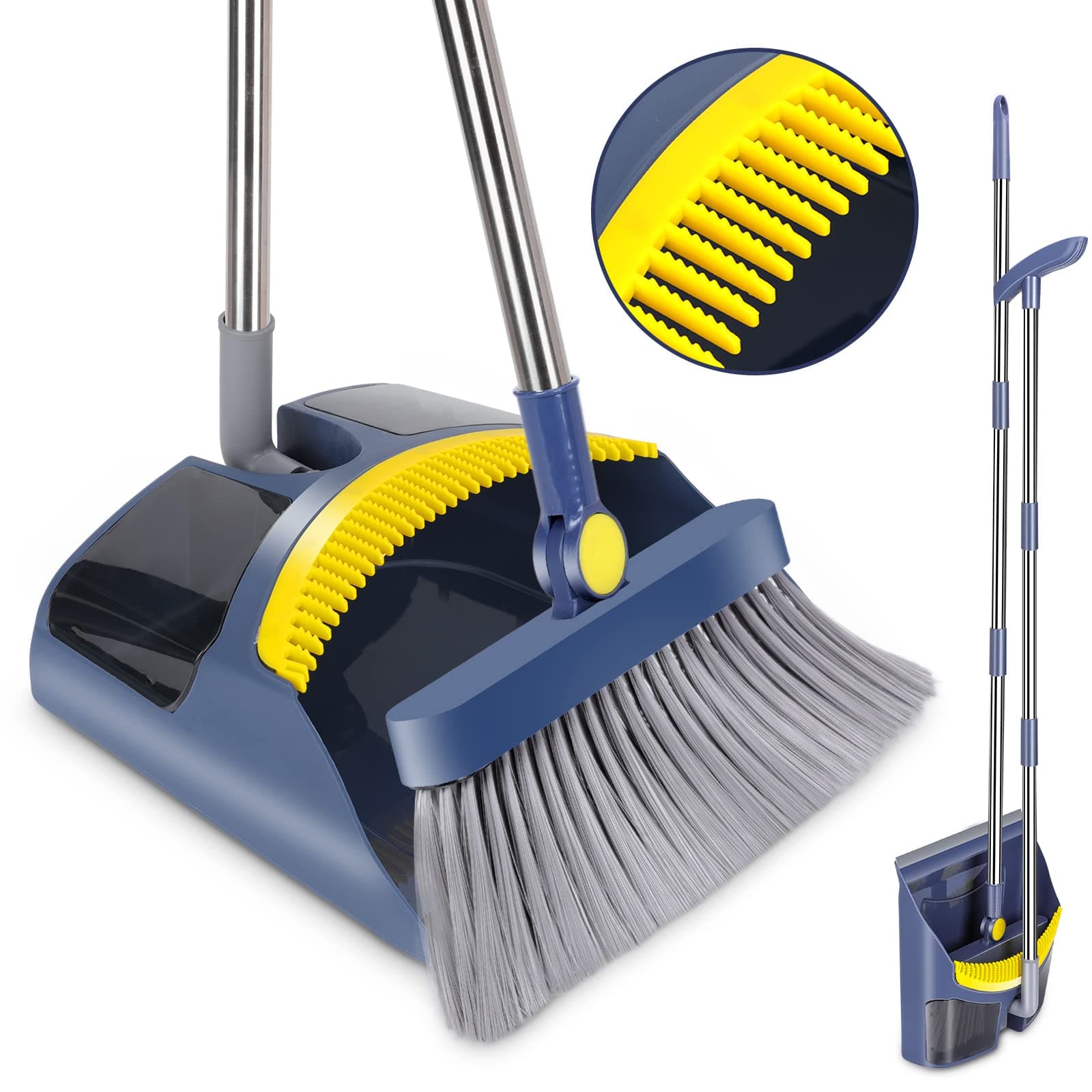 MASTERTOP Broom and Dustpan Set, Long Handled Dustpan and Brush Sets, Sweeping Brush Indoor Broom with Upright Dust Pan Combo