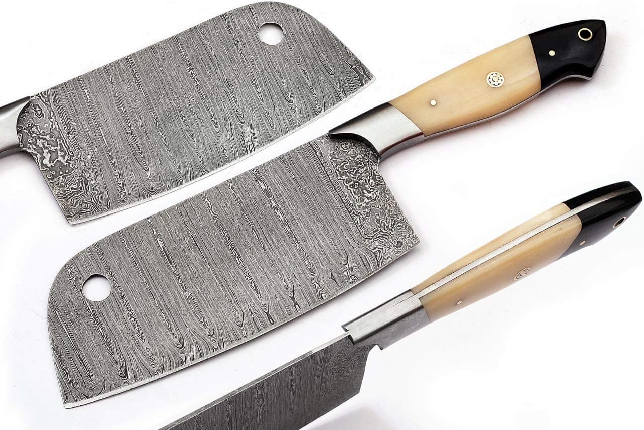 GladiatorsGuild 16C Handmade Custom Beautiful Damascus Steel Chef Kitchen bbq Chopper or Cleaver Knife