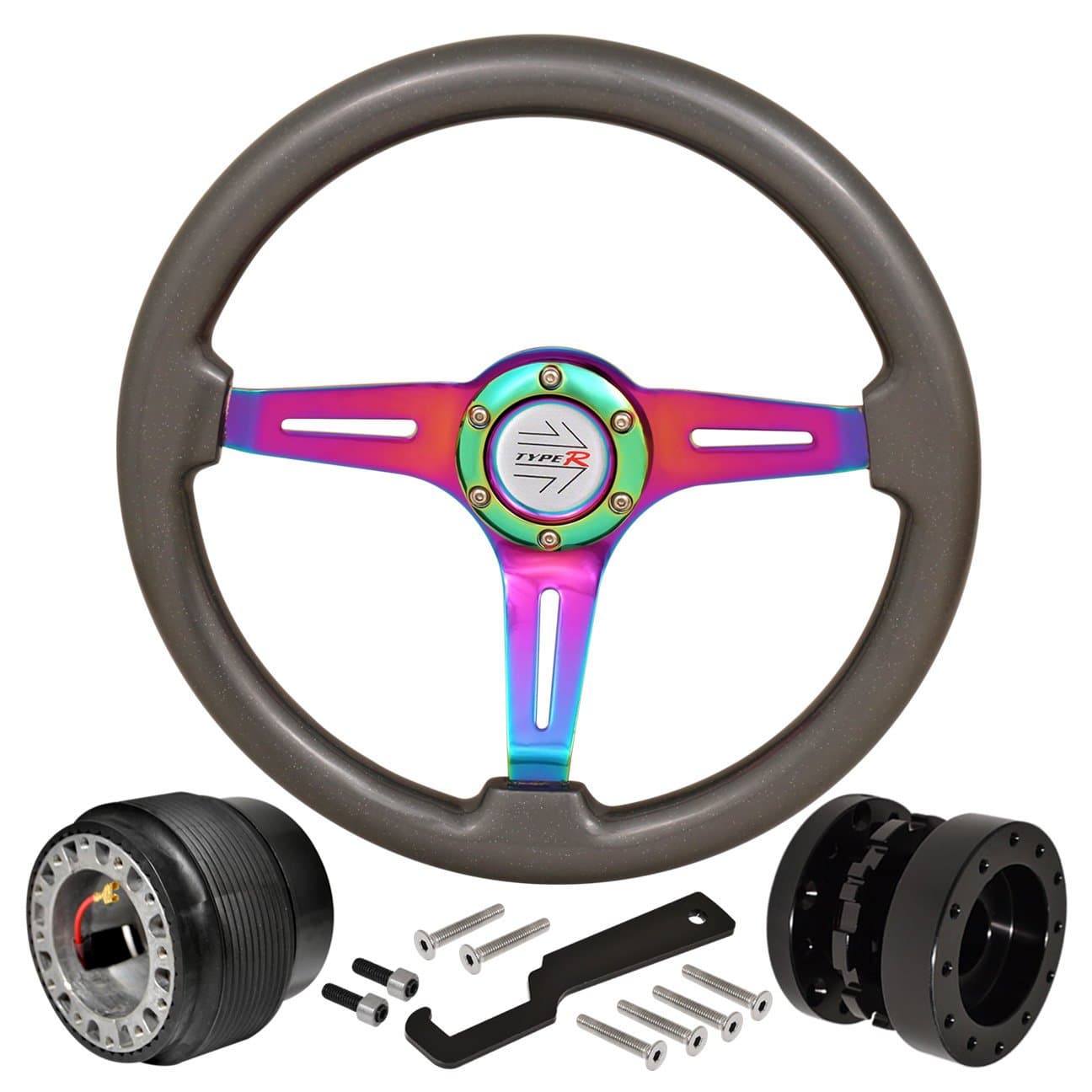 345mm 6-Bolt Steering Wheel Hub Adapter Extender Type-R Horn Button Upgrade Replacement For MR2 AE86 Corolla Civic S2000 TC XA XB