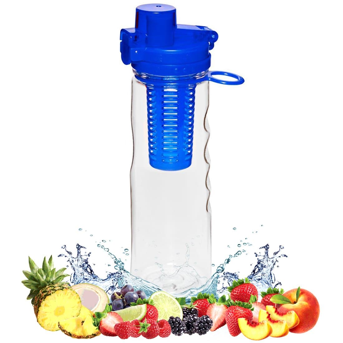 FlavFusion 25 oz Infuser Water Bottle with Locking Flip Top Lid (Blue)