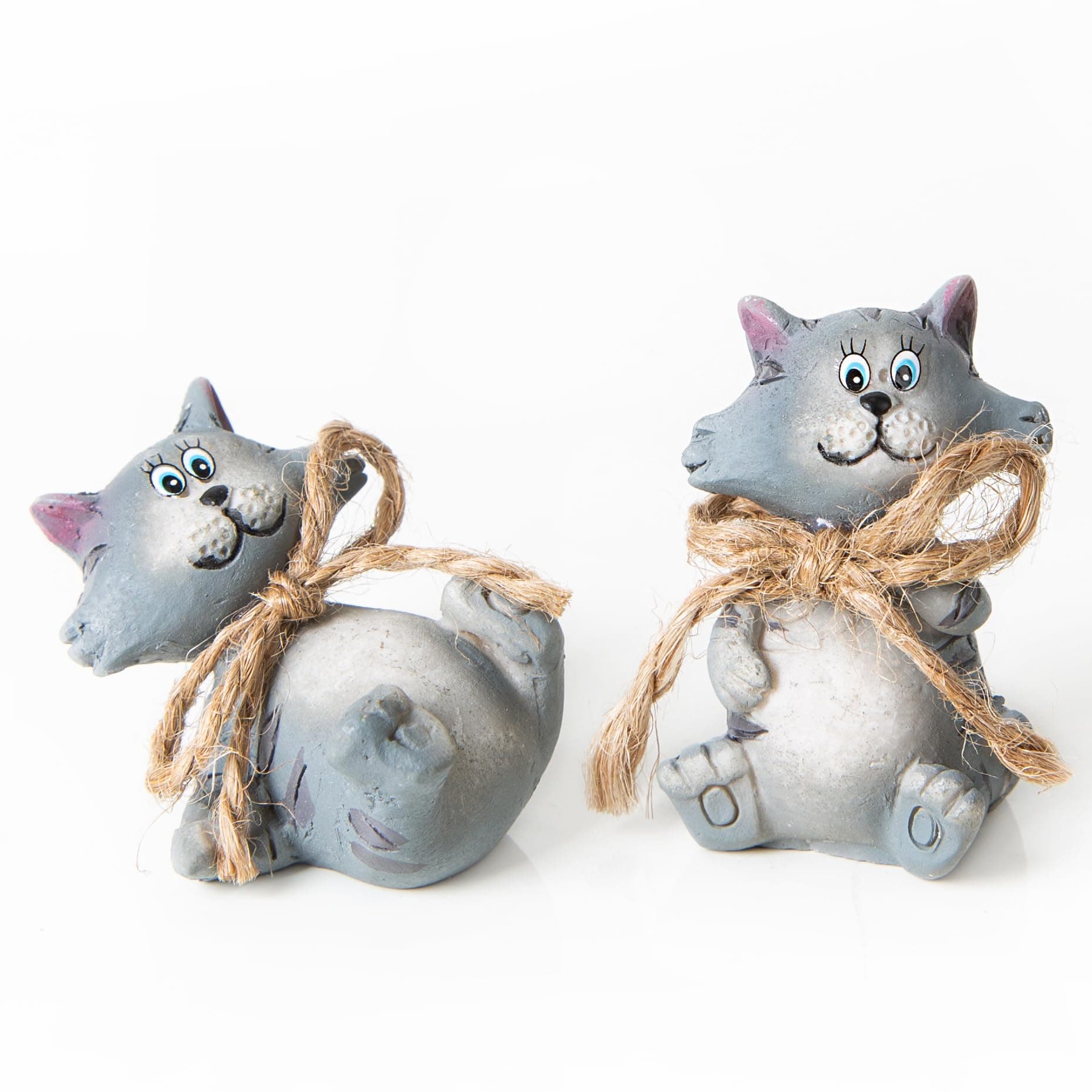 Logbuch-Verlag 2 Small Cat Figures Mini Cat Decoration Grey Gift for Cat Owners 4 cm