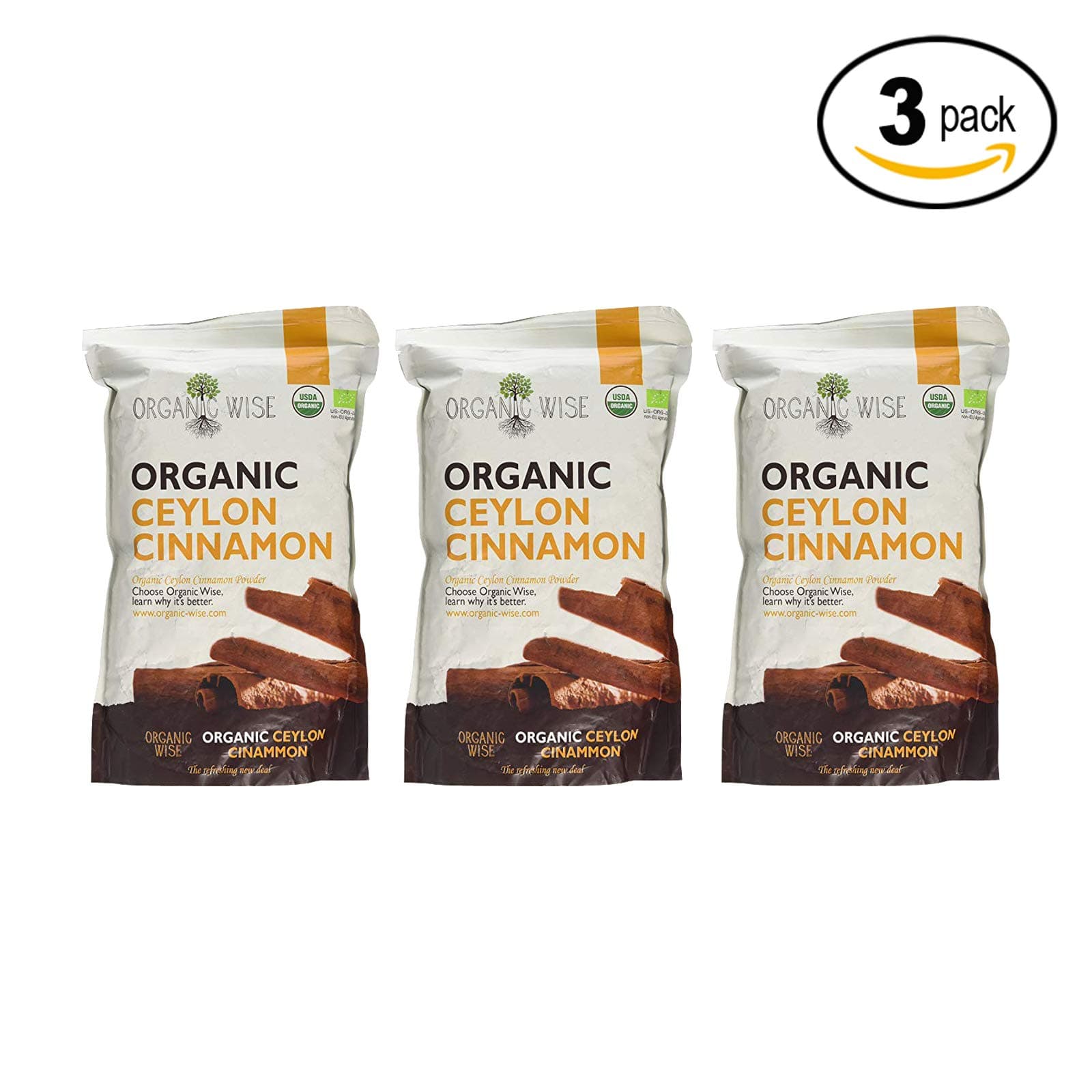 Organic Wise Ceylon Cinnamon Ground Powder, 1 lb-From a USDA Certified Organic Farm and Packed In The USA- 3 Pack Bundle
