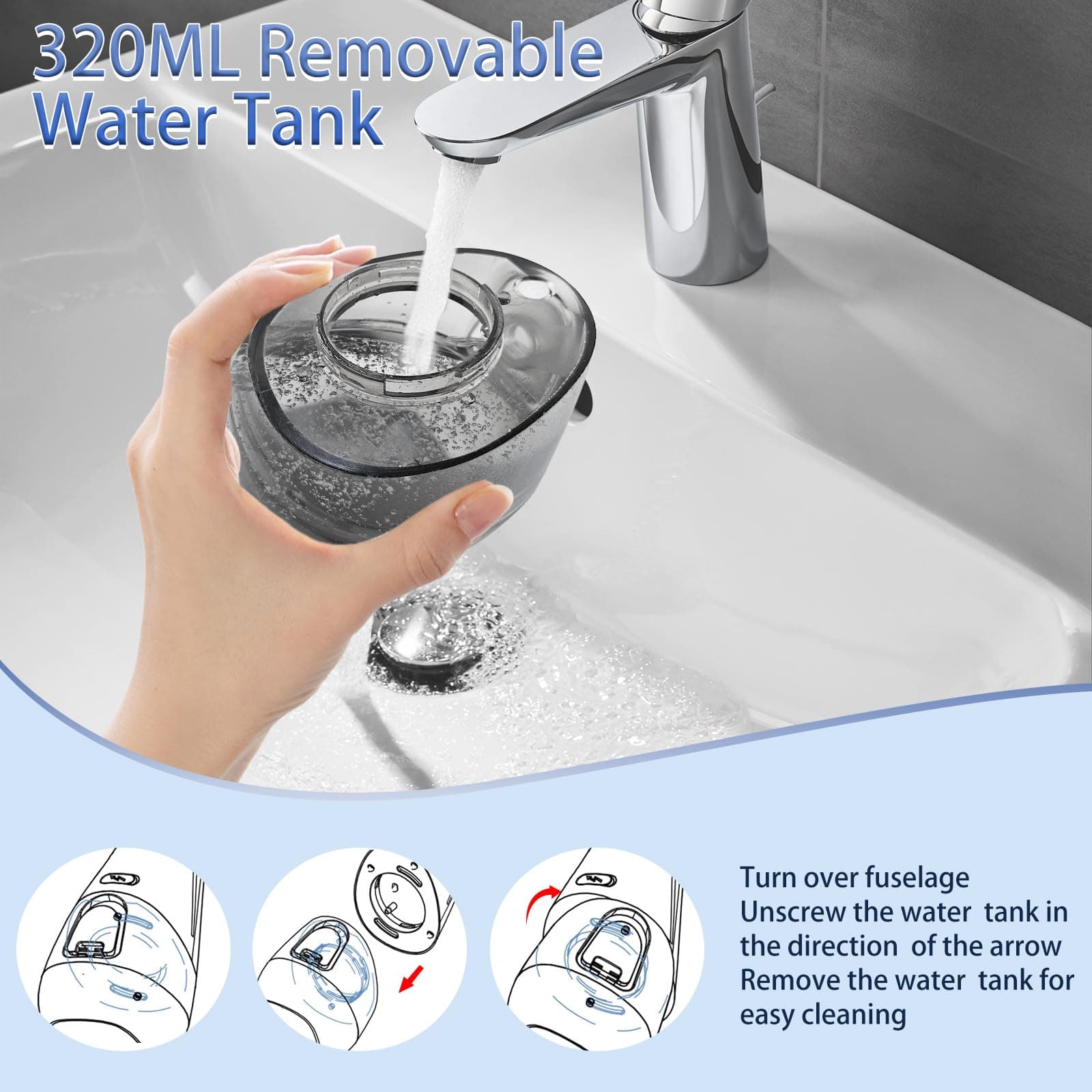 Water Dental Flosser Teeth Pick with 7 Tips - 4 Modes Water Flossers for Teeth Portable and Rechargeable IPX7 Waterproof Cordless Oral Irrigator with 320ml Tank and Tips Box Travel Bag