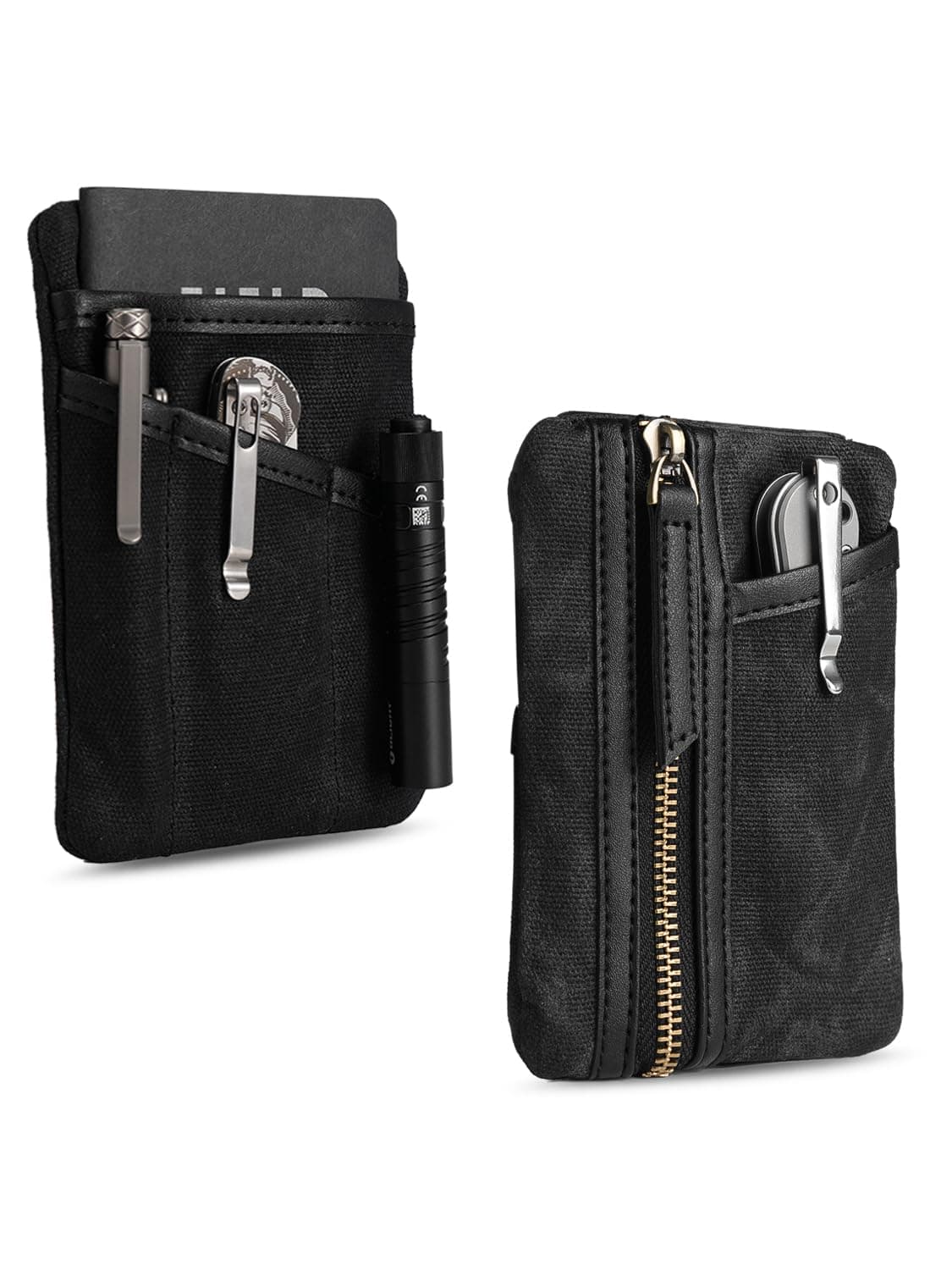 Sayram SP6 Small EDC Pouch Tool Organizer, Compact Pocket Organizer, Waxed Canvas Mini Coin Purse for Men, Organiser for Change, Notebook, Flashlight