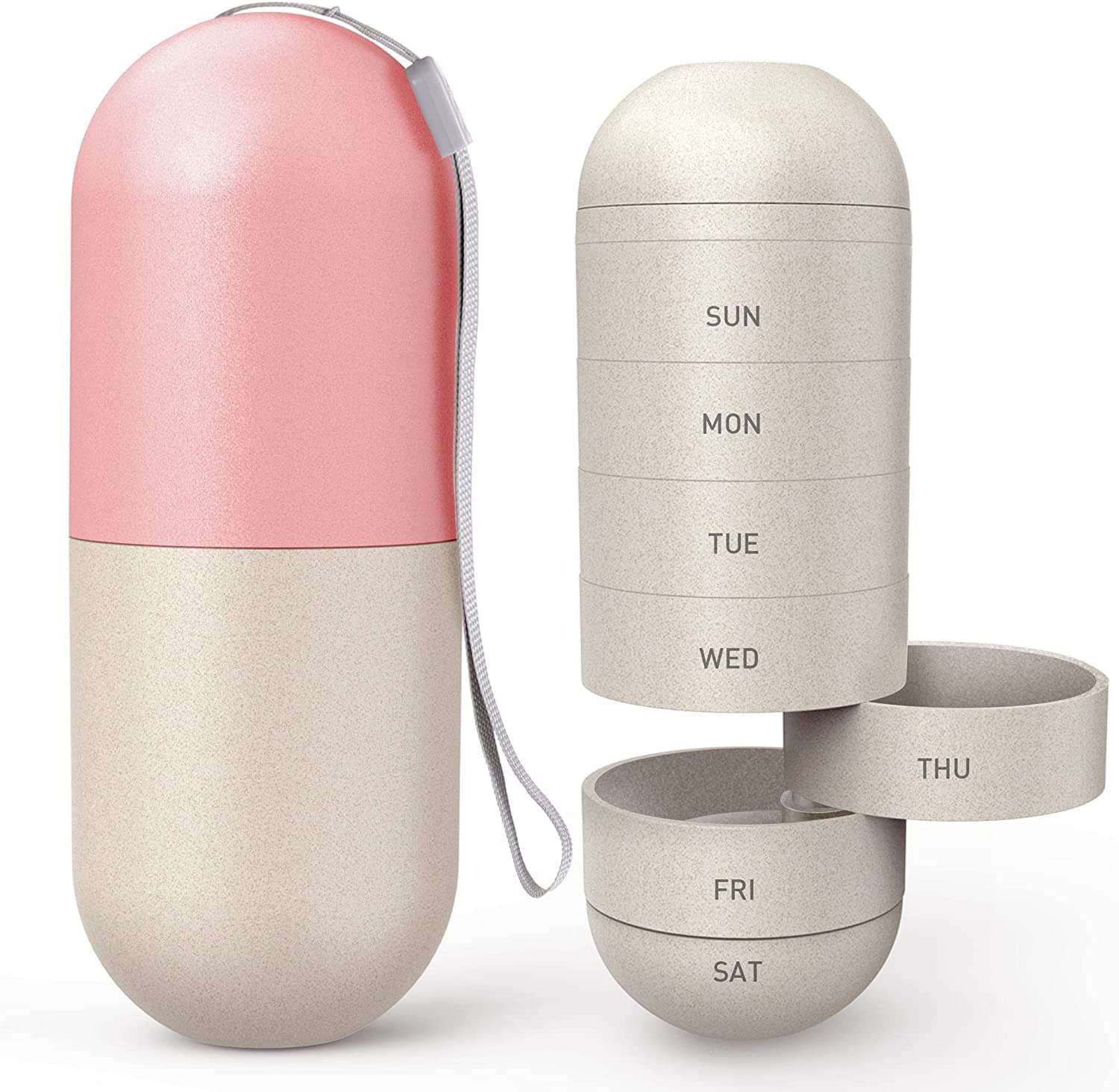 portable cute pill organizer medication reminder, waterproof pill container case to hold vitamins supplements, 7 day pillbox for travel gym outdoor