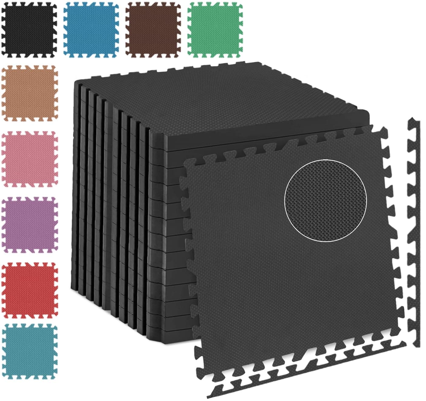 FK Sports 25mm Extra Thick Gym Flooring Mat, 60x60cm, Cross Pattern (Black, 4pcs | 16 sq.ft) Non-Skid mats, Soft Cushion EVA Rubber Foam, Interlocking Puzzle Floor Tiles for Home Yoga Workout