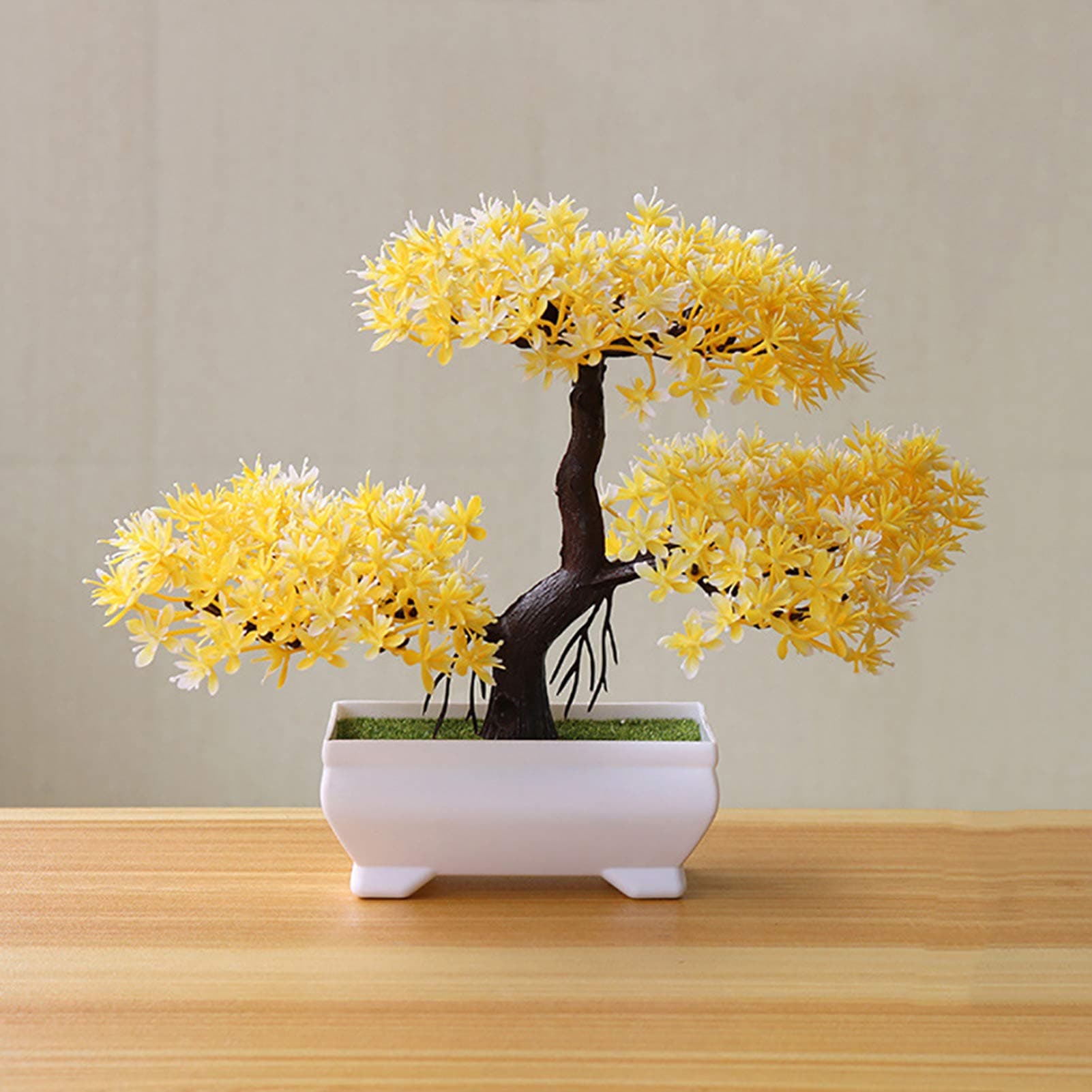 Gemini_mall Artificial Bonsai Cedar, Welcoming Pine Emulate Bonsai Simulation Decorative Artificial Flowers Fake Green Pot Plants Ornaments Home Decor Yellow