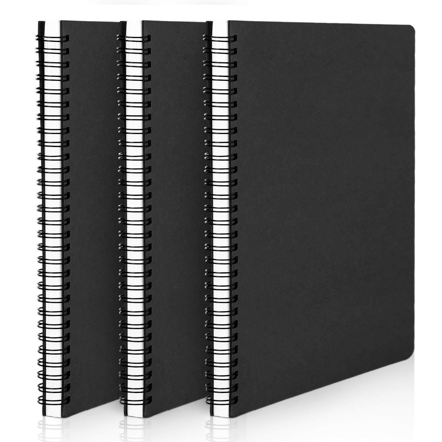 EUSOARSpiral Notebook, B5 3 packs 7.3x10.2 inches Blank Travel Writing Notebooks Journal, Memo Notepad Sketchbook, Students College Office Business Subject Diary Spiral Book Journal-Black Cover