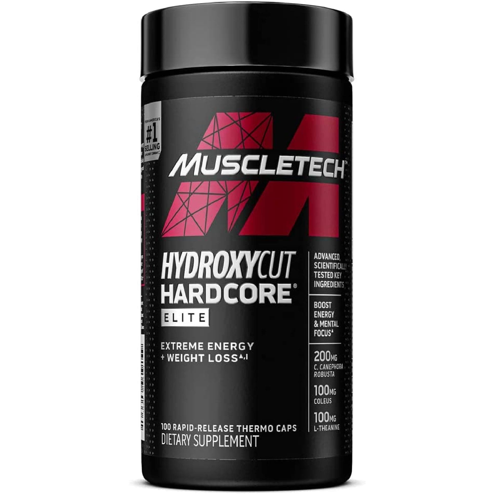 Hardcore Elite - 100 Rapid-Release Thermo Caps - Energy & Focus - for Men & Women - 50 Servings