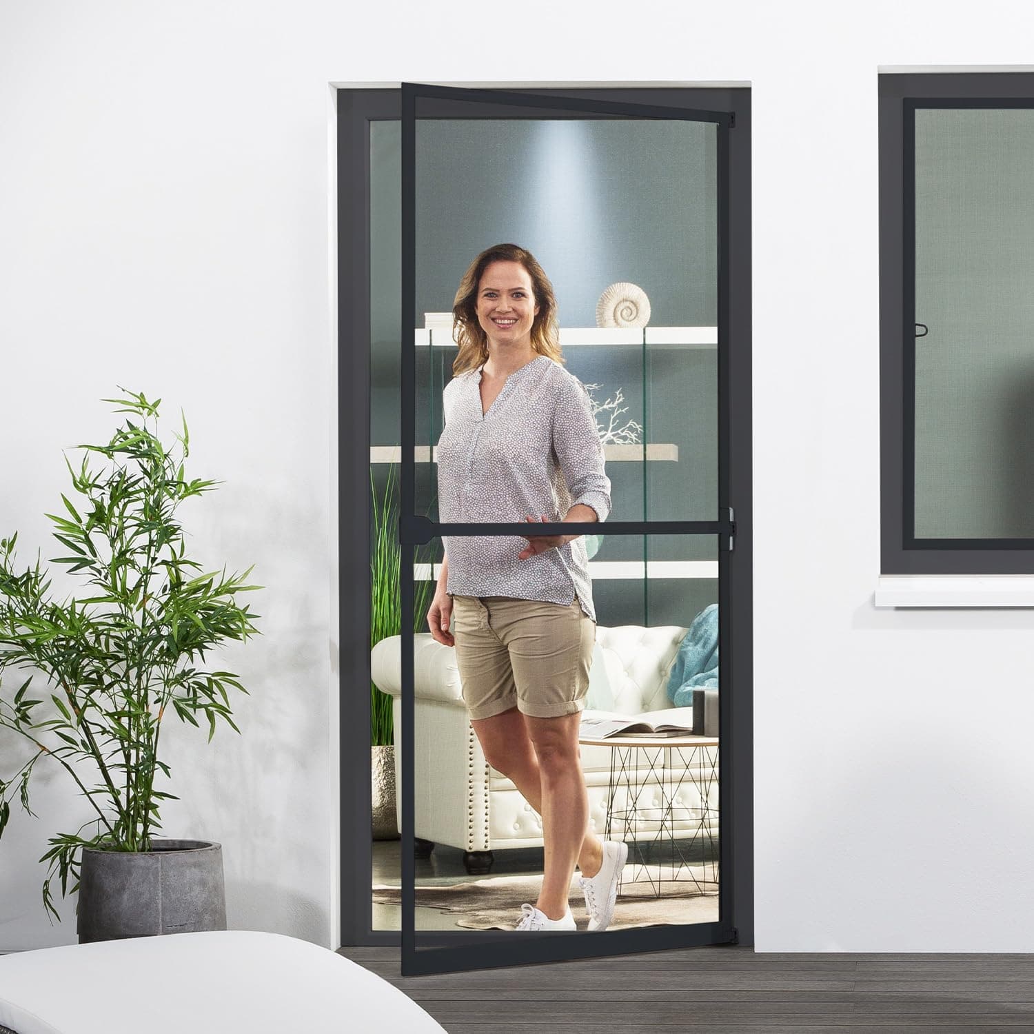 Door Insect/Fly Screen Aluminium Frame Start in White, Brown or Charcoal 100 x 210 cm, black