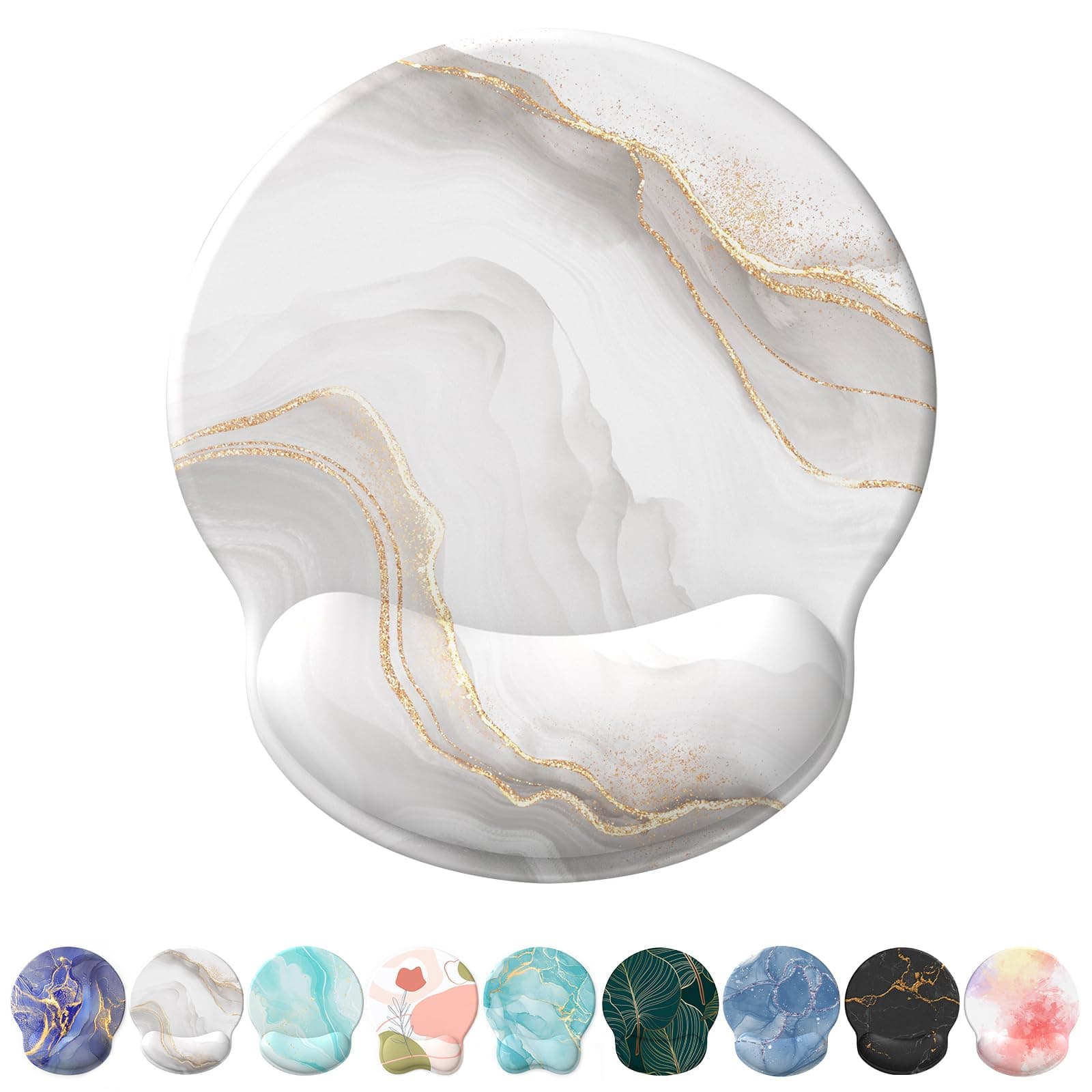 eulps Mouse Pad with Wrist Rest, Comfortable Computer Mousepad with Gel Wrist Support Smooth Surface and Non-Slip PU Base for Pain Relief, Laptop, Office & Home (White Marble)