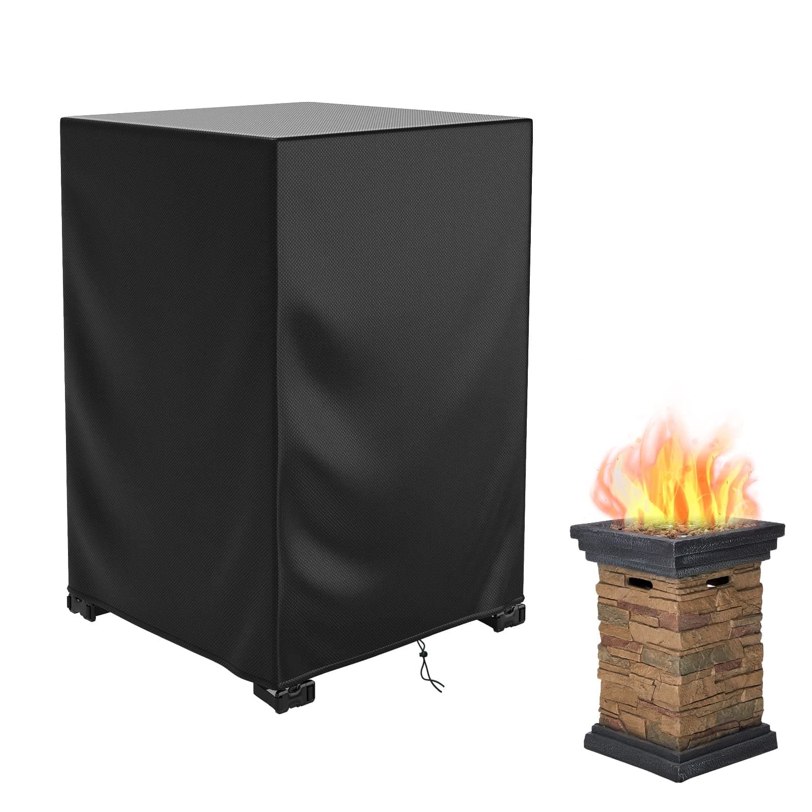 Fire Pit Cover Square Waterproof, 21.6" L x 21.6" W x 35.4" H 600D Durable Gas Outdoor Firepit Cover, Patio Fireplace Cover Wind/Fading/Dust/Sun Resistance