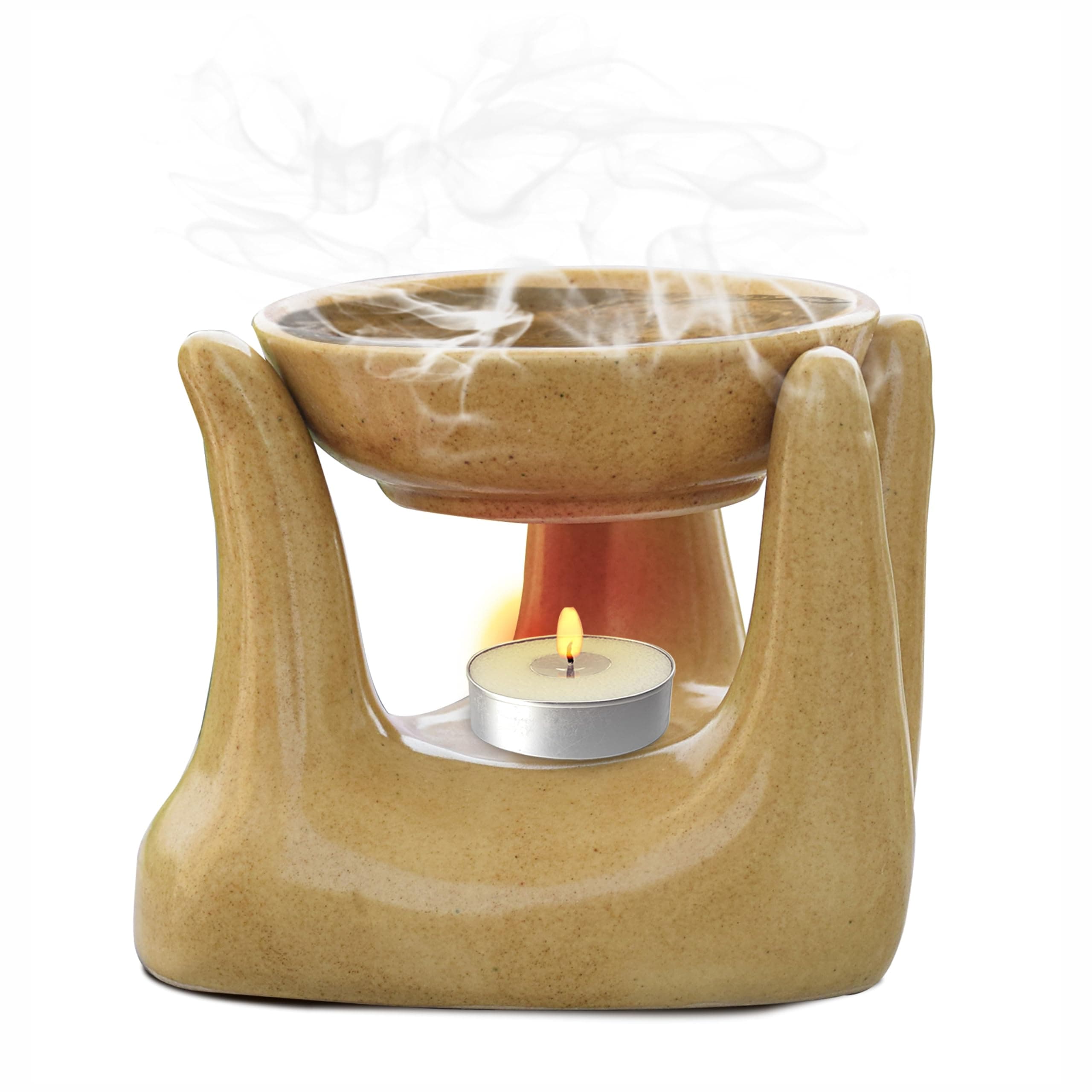 Pure Source India Oil Burner for Home, Office, with 1 Tea Light Candle, Made by Porcelain (Dotted Brown)