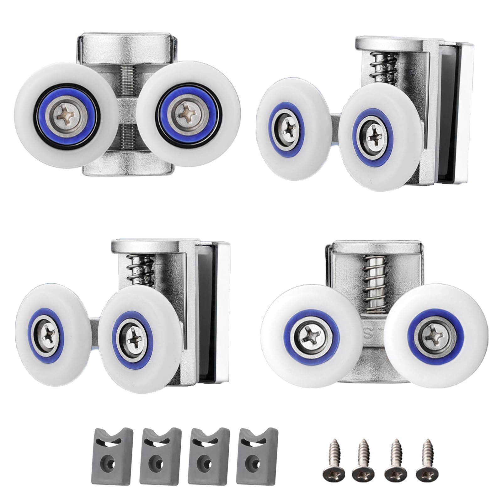 Cokritsm4PCS Shower Door Rollers, 26mm Sliding Shower Doors Wheels, Replacement Wheels Shower Doors,2xDouble Twin top/Bottom Shower ,Shower Door Runners Pulleys for Curved Glass Doors 6-8mm