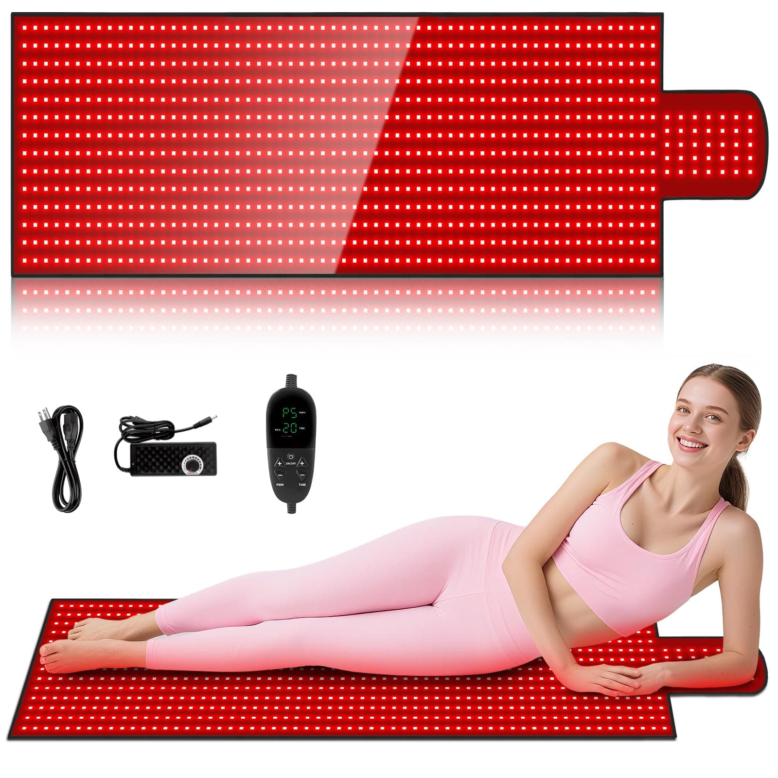 65"x20.5" Body Red Light Therapy Mat, Eligible Red Light Therapy Blanket,875pcs Dual Wavelength LEDs(660nm& 850nm), Premium Leather, Adjustable Timer & Intensity