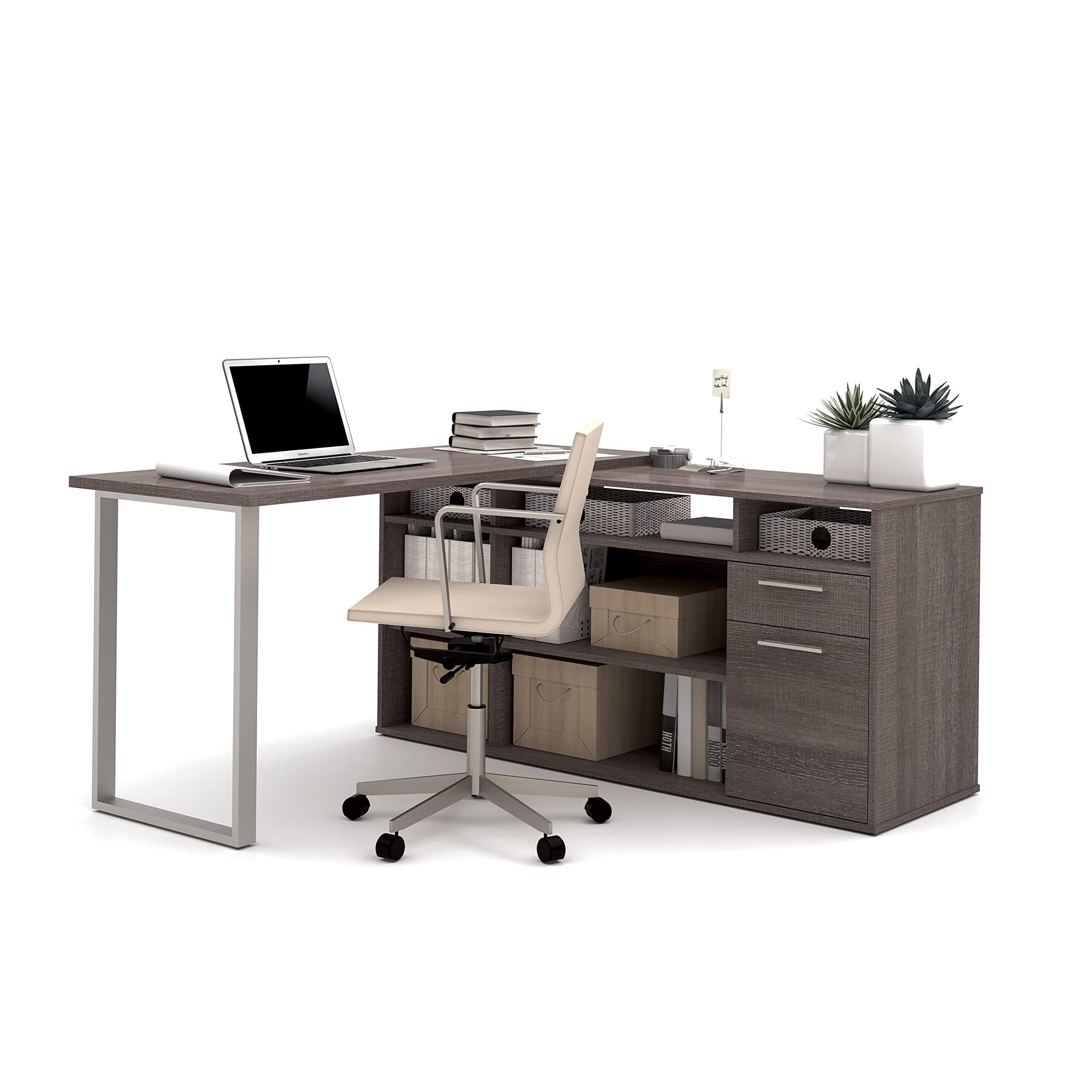 BestarSolay L-Shaped Desk, 60W, Bark Grey