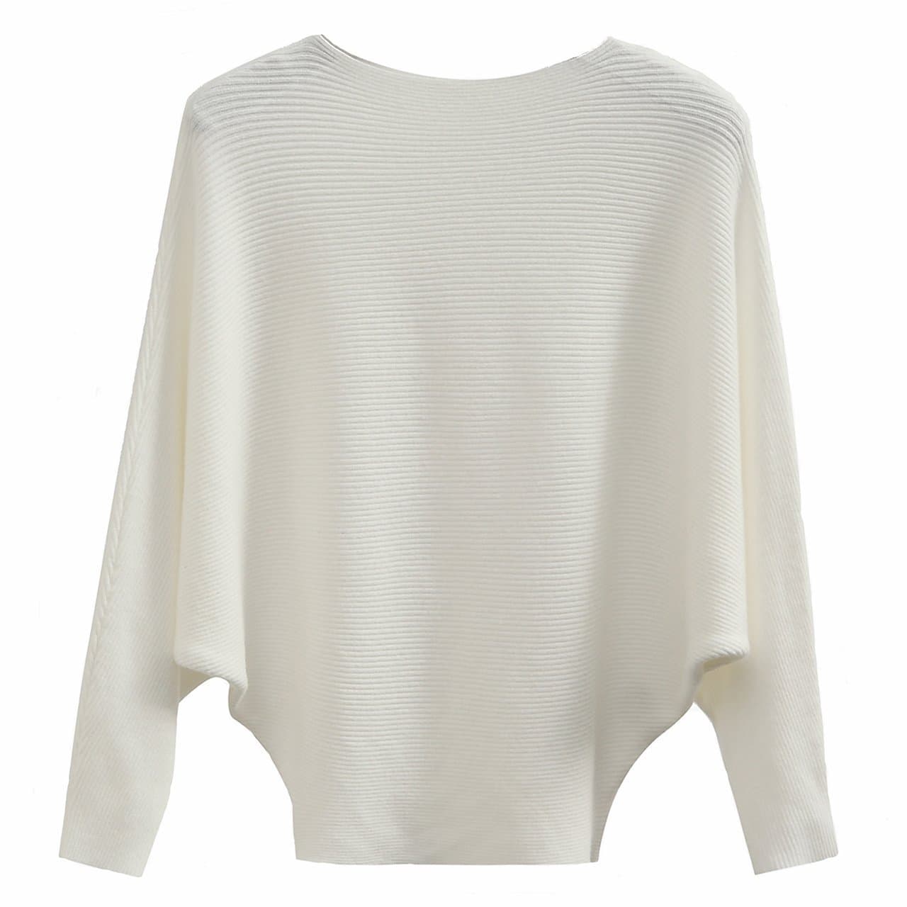 Boat Neck Batwing Sleeves Dolman Knitted Sweaters and Pullovers Tops for Women