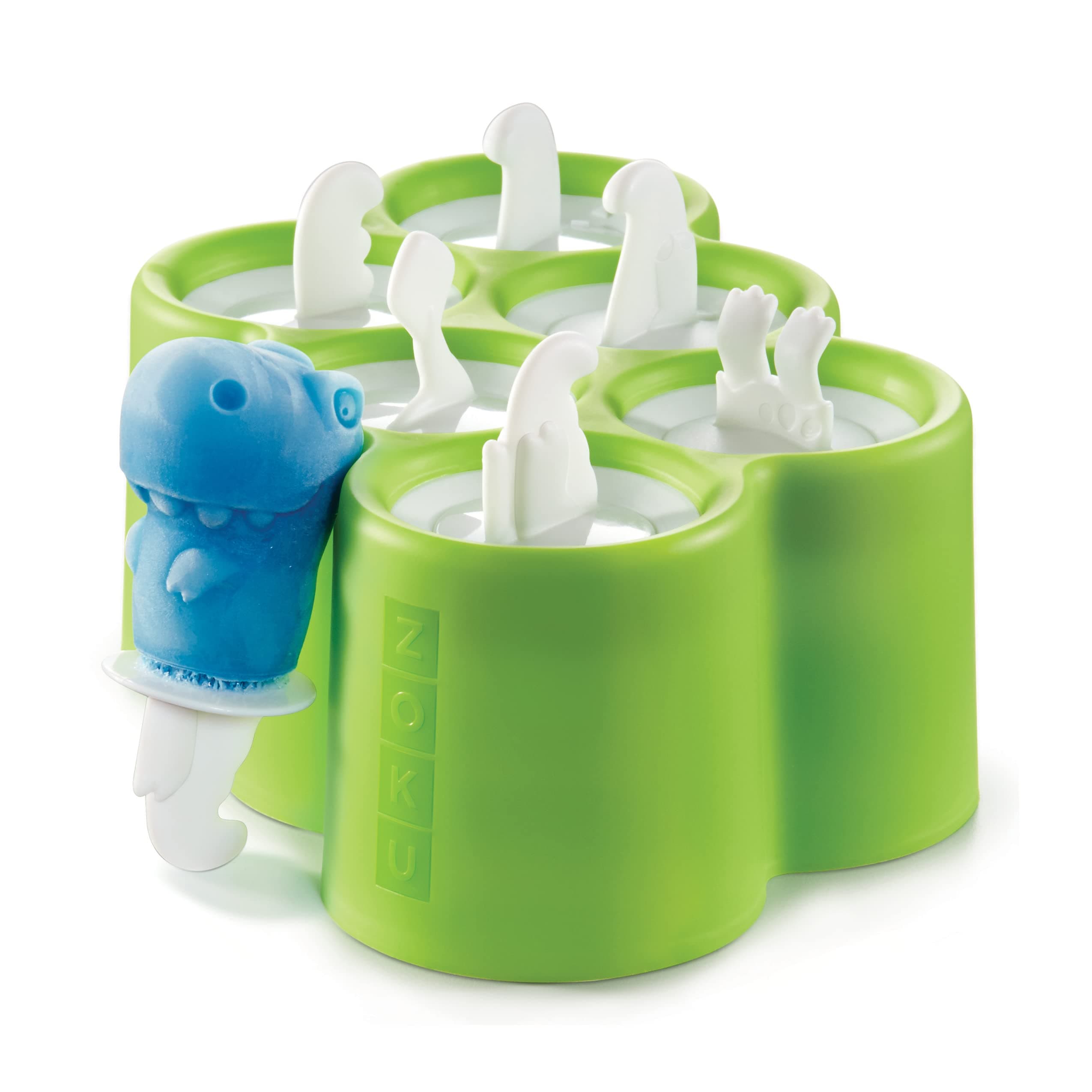 Zoku Dino Pop Mold, 6 Different Easy Release Silicone Popsicle Molds in 1 Tray, Unique Fun Prehistoric Design, BPA Free