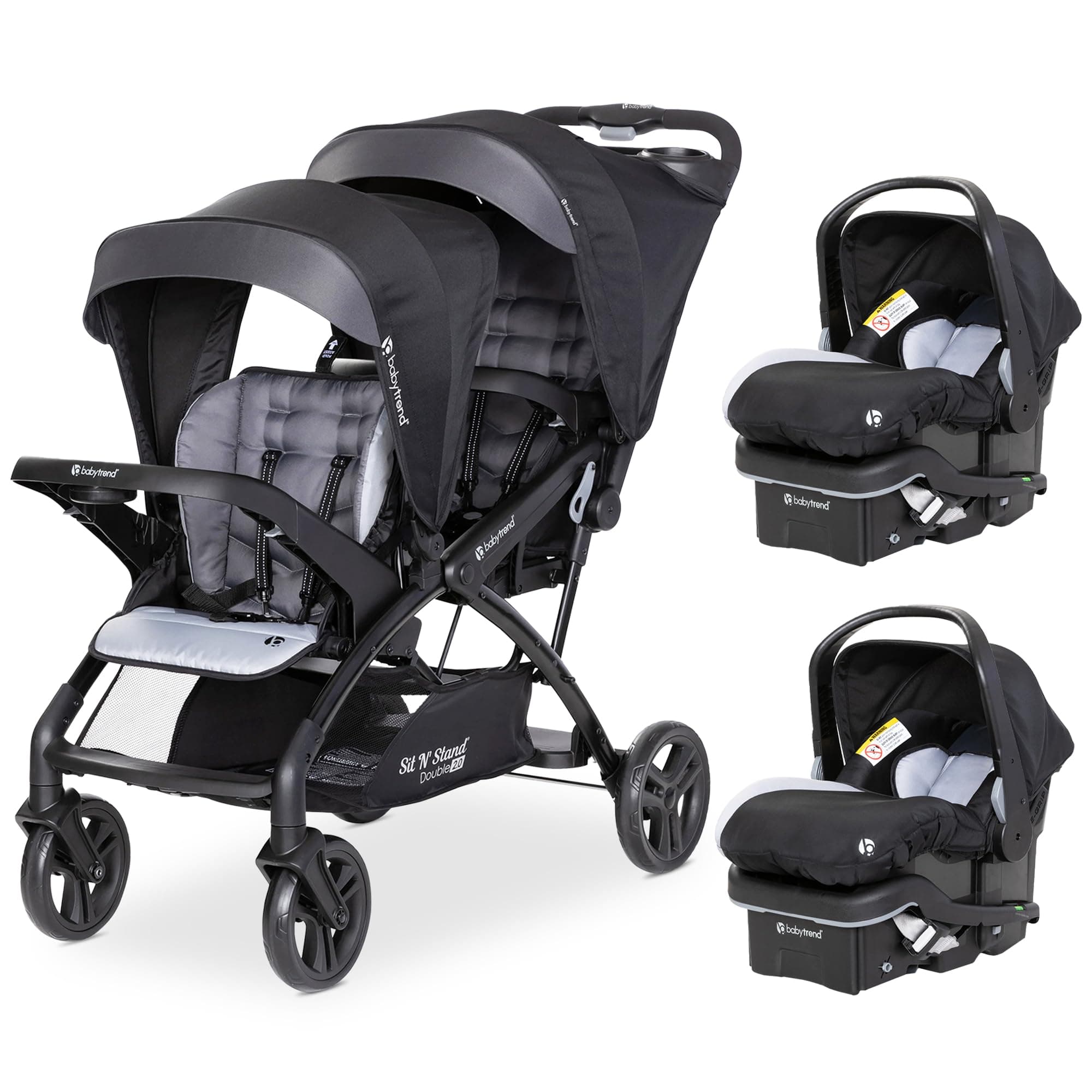 Double Stroller with 2 EZ-Lift Plus Infant Car Seats, Sit N' Stand, Stormy - Portable and Lightweight Stroller Duo and Car Seat Travel System Tandem
