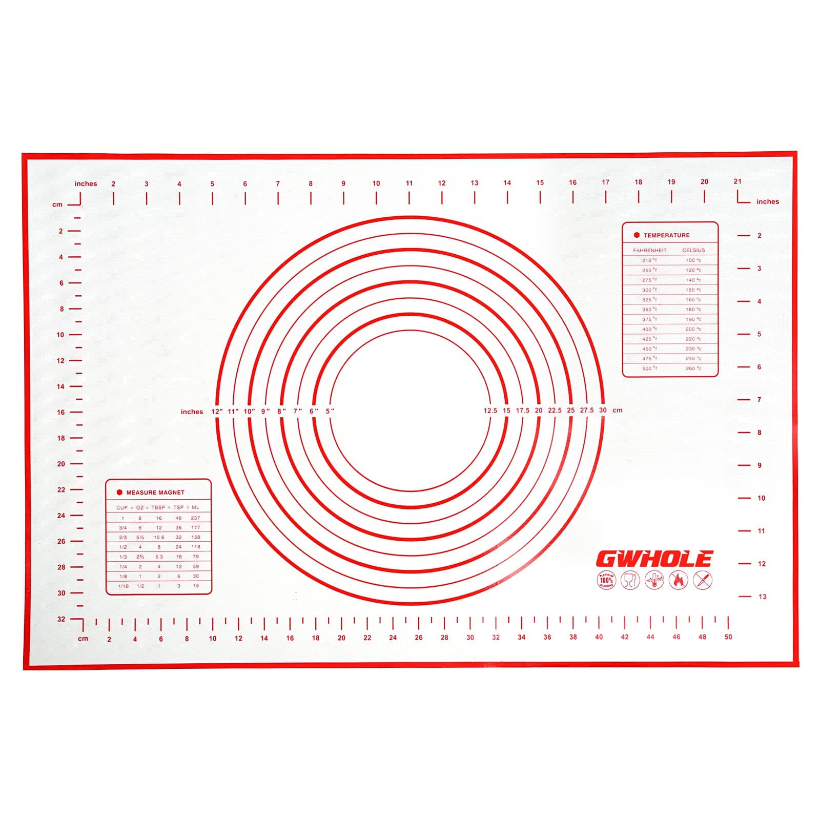 GWHOLE Large Silicone Baking Mat Non-Stick Reusable Rolling Pastry Mat Cookie Dough Mat with Measurement, 60x40CM