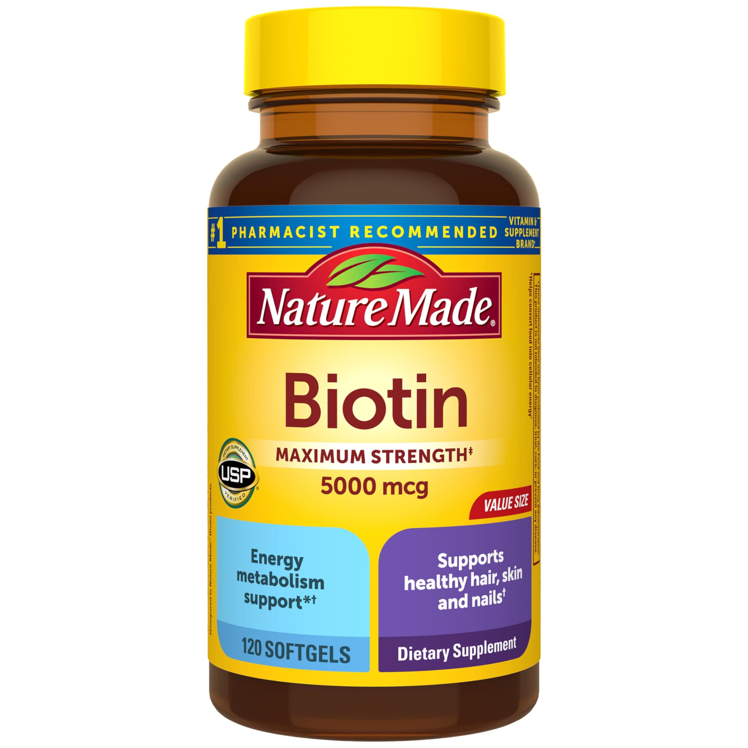 Maximum Strength Biotin 5000 mcg Softgels, Biotin Hair Skin and Nails Vitamins Dietary Supplement, 120 Count