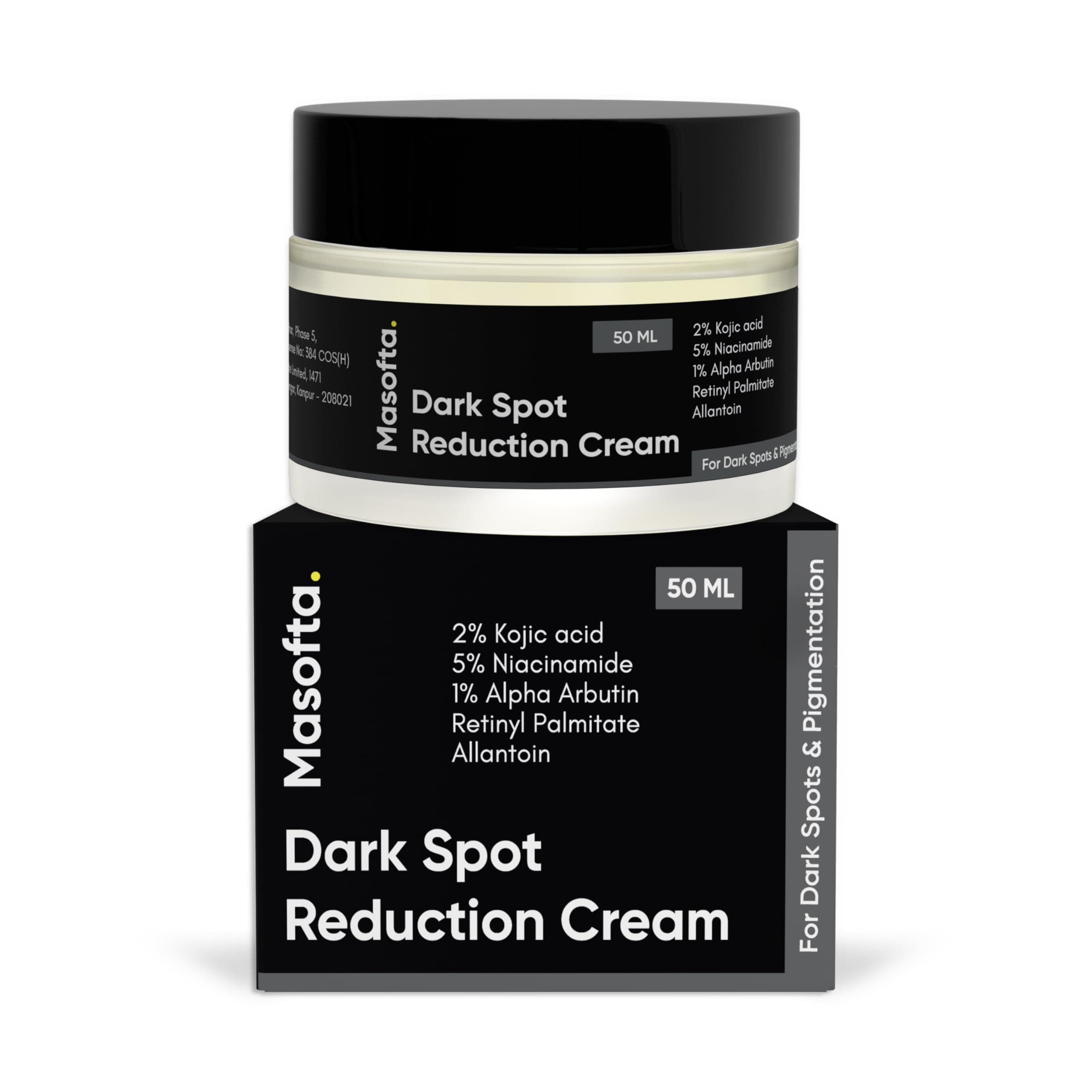 Masofta Dark Spot Reduction Cream for Pigmentation, Melasma, Acne Marks, Underarms, Neck with Kojic Acid & Alpha Arbutin - For Men & Women - 50g