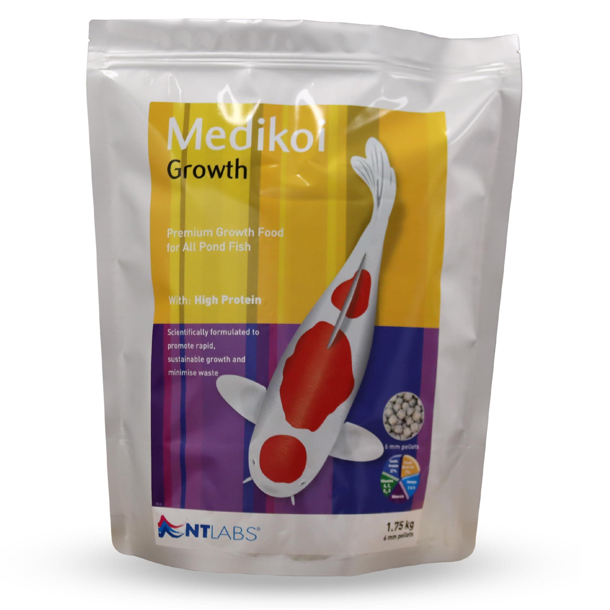 Medikoi Growth, Complete Feed for All Pond Fish, Ideal for Late Spring and Summer Feeding, High Protein Koi Feed, Maintains Immune System, Koi Fish Food (1.75 kg (Pack of 1), Standard)