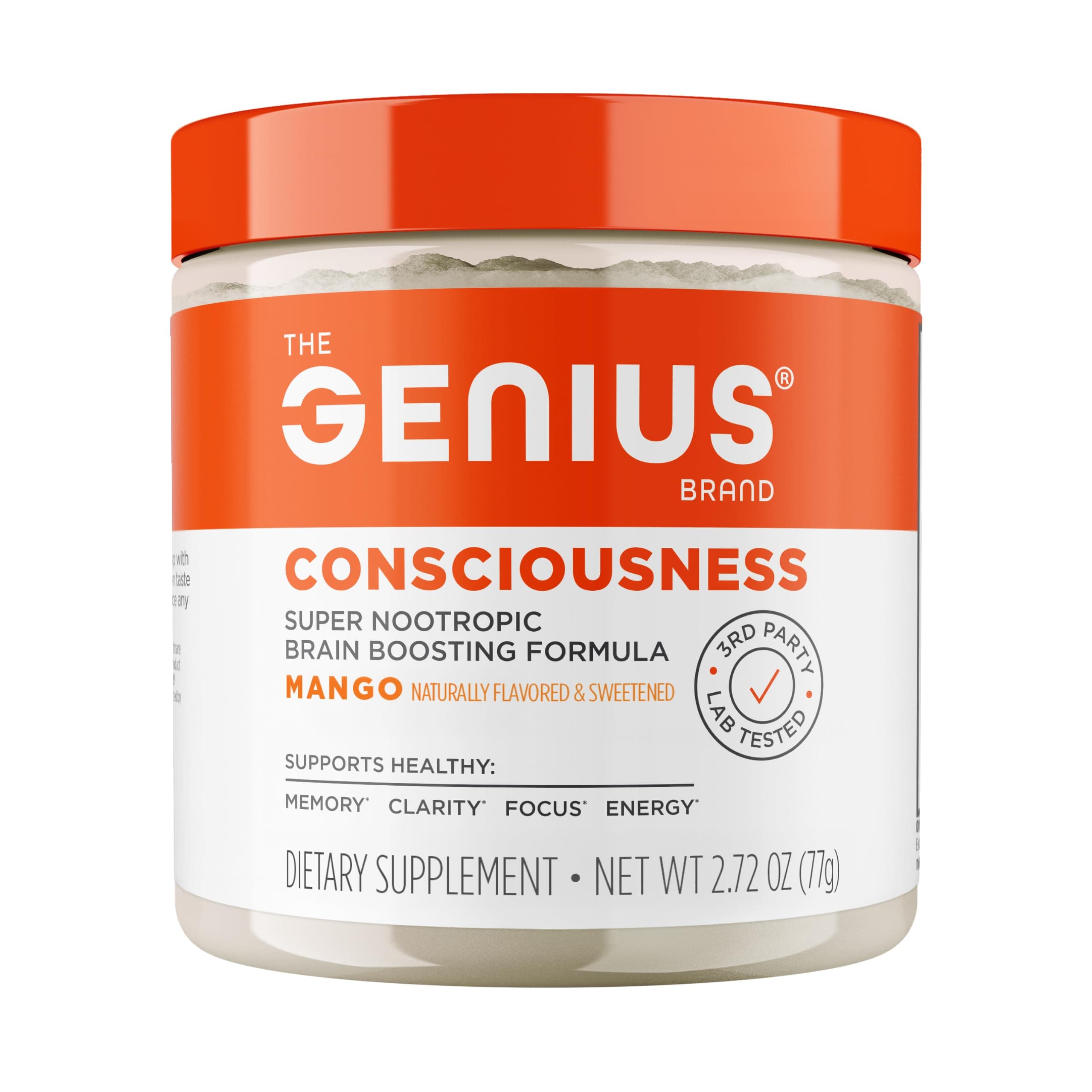 Genius Consciousness, Super Nootropic Brain Supplement Powder, Mango - Boost Focus, Cognitive Function, Concentration & Memory Booster - Alpha GPC & Lions Mane Mushroom for Neuro Energy & IQ