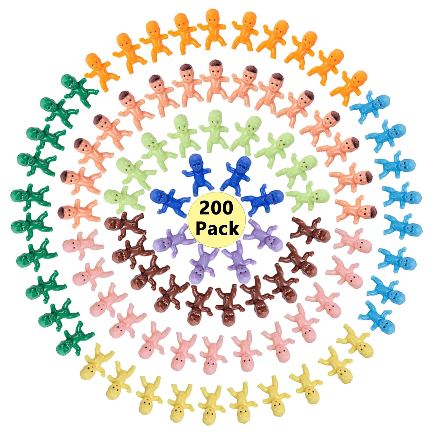SHAOQINLIN Mini Plastic Babies, 200 Pcs Mini Baby 1 Inch Small King Cake Babies Bulk Plastic Baby Ice Cube Game DIY Tiny Party Decorations (10 Colors)