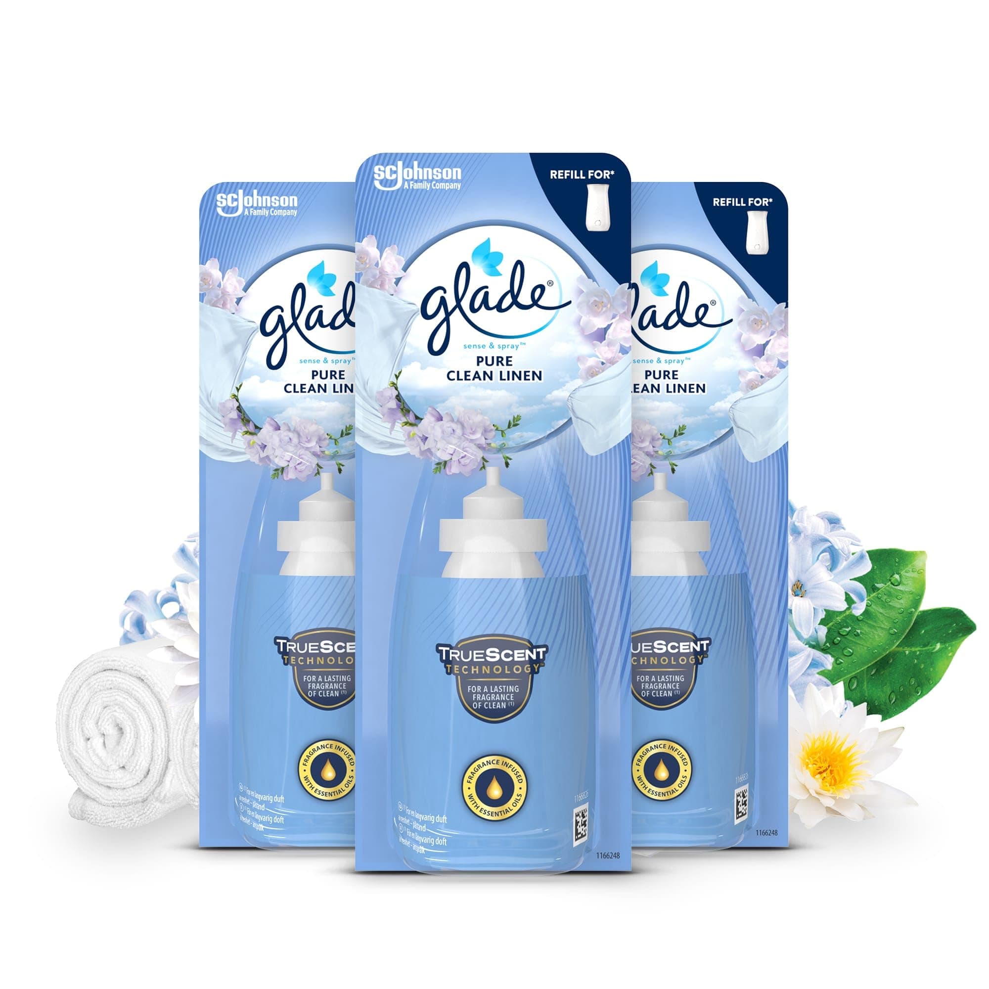 glade Sense & Spray Diffuser Refills, Automatic Air Freshener Refills for Home, Clean Linen, Pack of 3