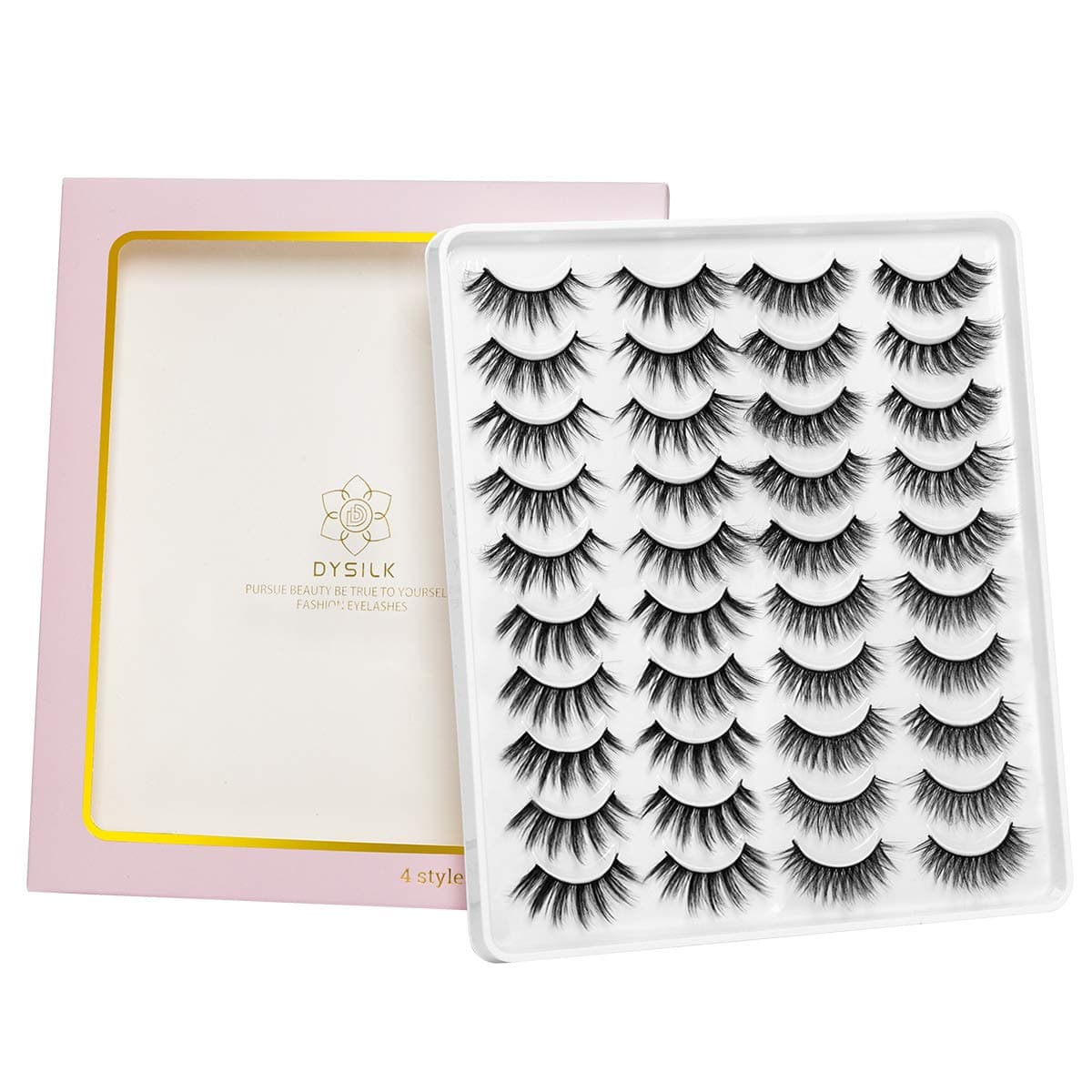 DYSILK Mink Lashes False Eyelashes - Wispy Lashes Natural Look 20 Pairs Lashes Pack 4 Styles Mixed Faux Mink Eyelashes 6D Fake Eyelashes Fluffy Cat Eye Lashes Pack| 11mm-20mm