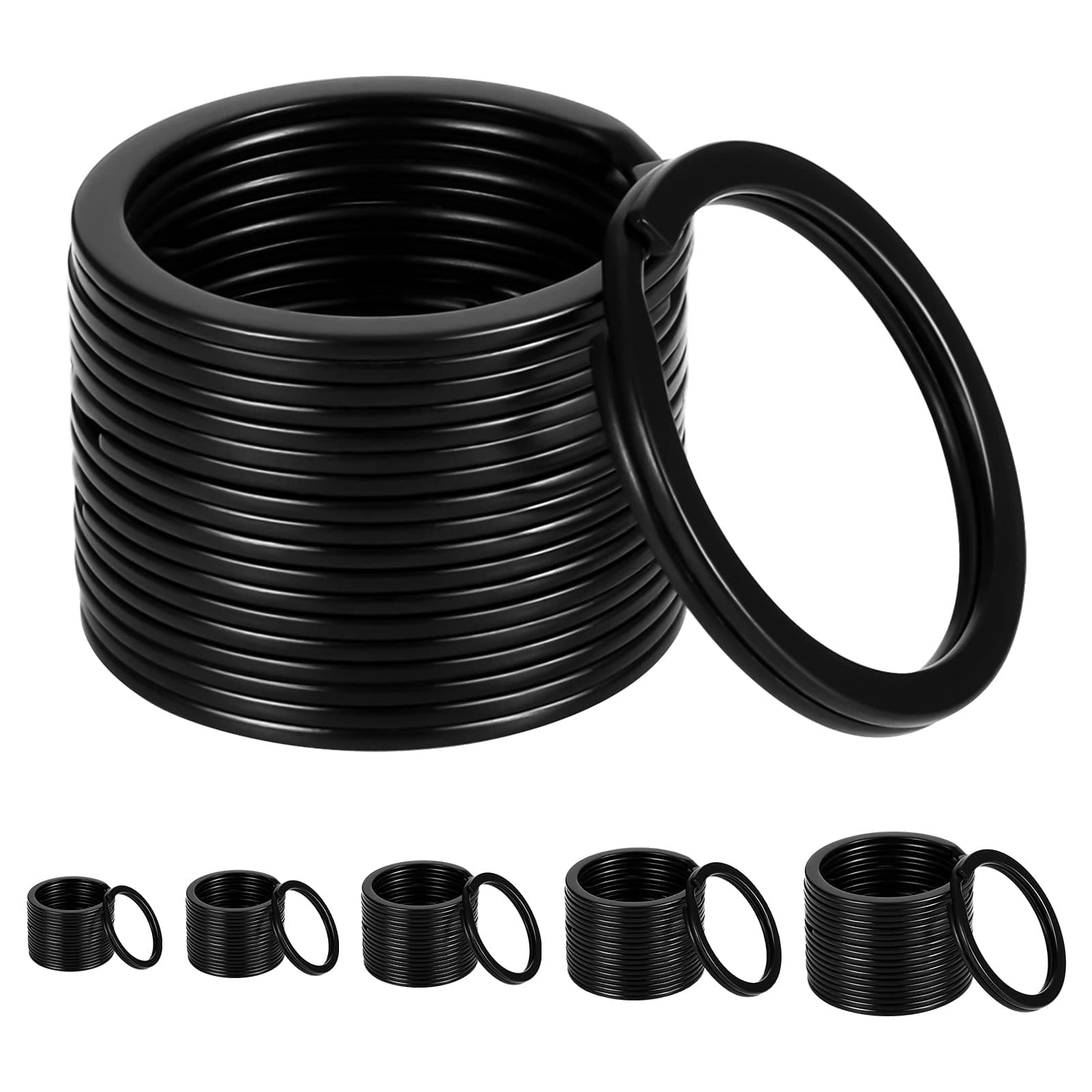 50-Pack Black Key Rings Keychain, Metal Round Split Rings Key Chain Ring Key Ring Hoop for Home Car Keys Attachment, 5 Sizes (Black)