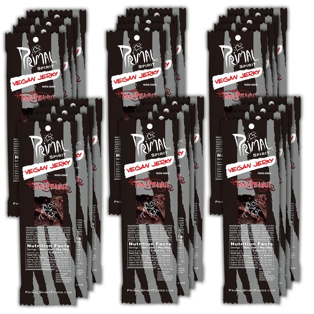 Primal Strips Meatless Vegan Jerky, Thai Peanut, 1 Ounce (Pack of 24)