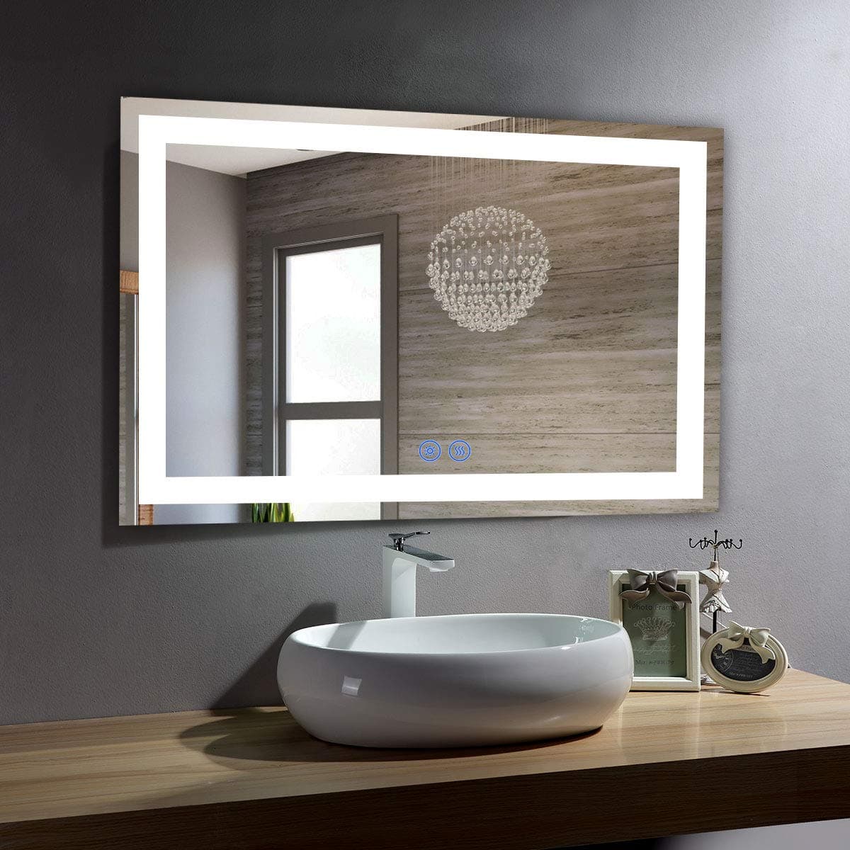DECORAPORT 40 x 28 Inch LED Bathroom Backlit Mirror, Dimmable Lighted Bathroom Vanity Mirror with Touch Button, Mounted Anti-Fog Makeup Mirror for Wall (Vertical/Horizontal)