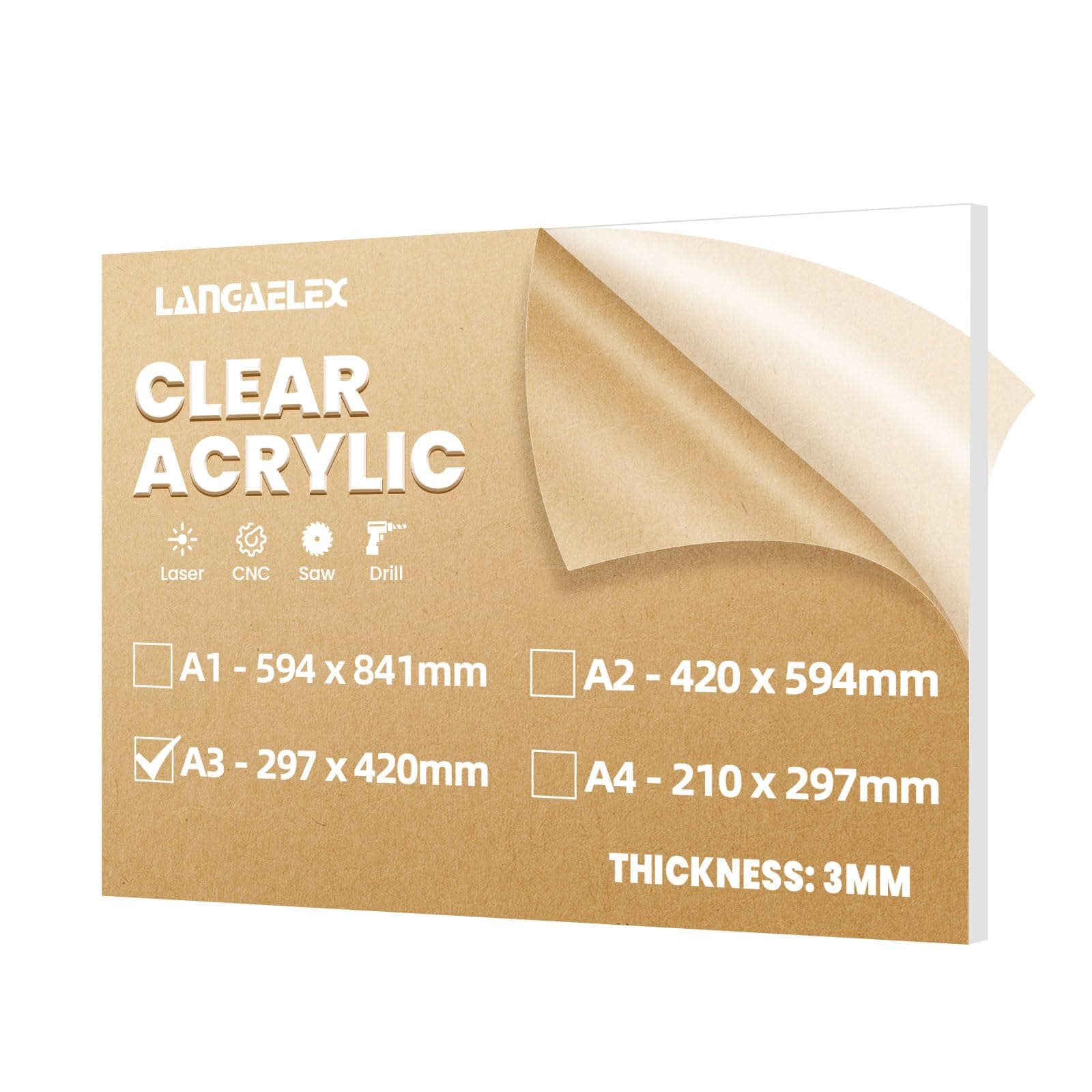 A3 Clear Cast Acrylic Sheets 297 x 420mm, 3mm Thick Perspex Sheets cut to Size for Laser Engraving, Picture Frame, DIY and Crafts Project